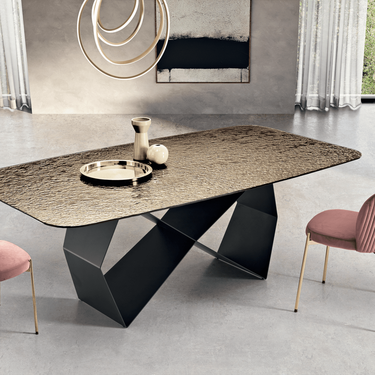 Tavolo fisso moderno "Karlito" con base in metallo verniciato cm 210x110 75h - MondoViro