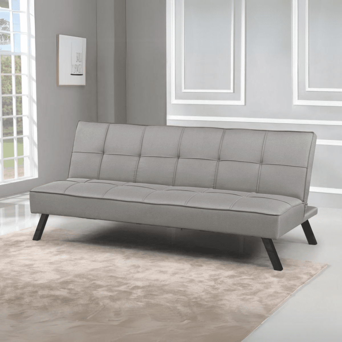 Divano prontoletto 3 posti "Evelin" in tessuto di lino con gambe in metallo cm 180x81 79h - MondoViro