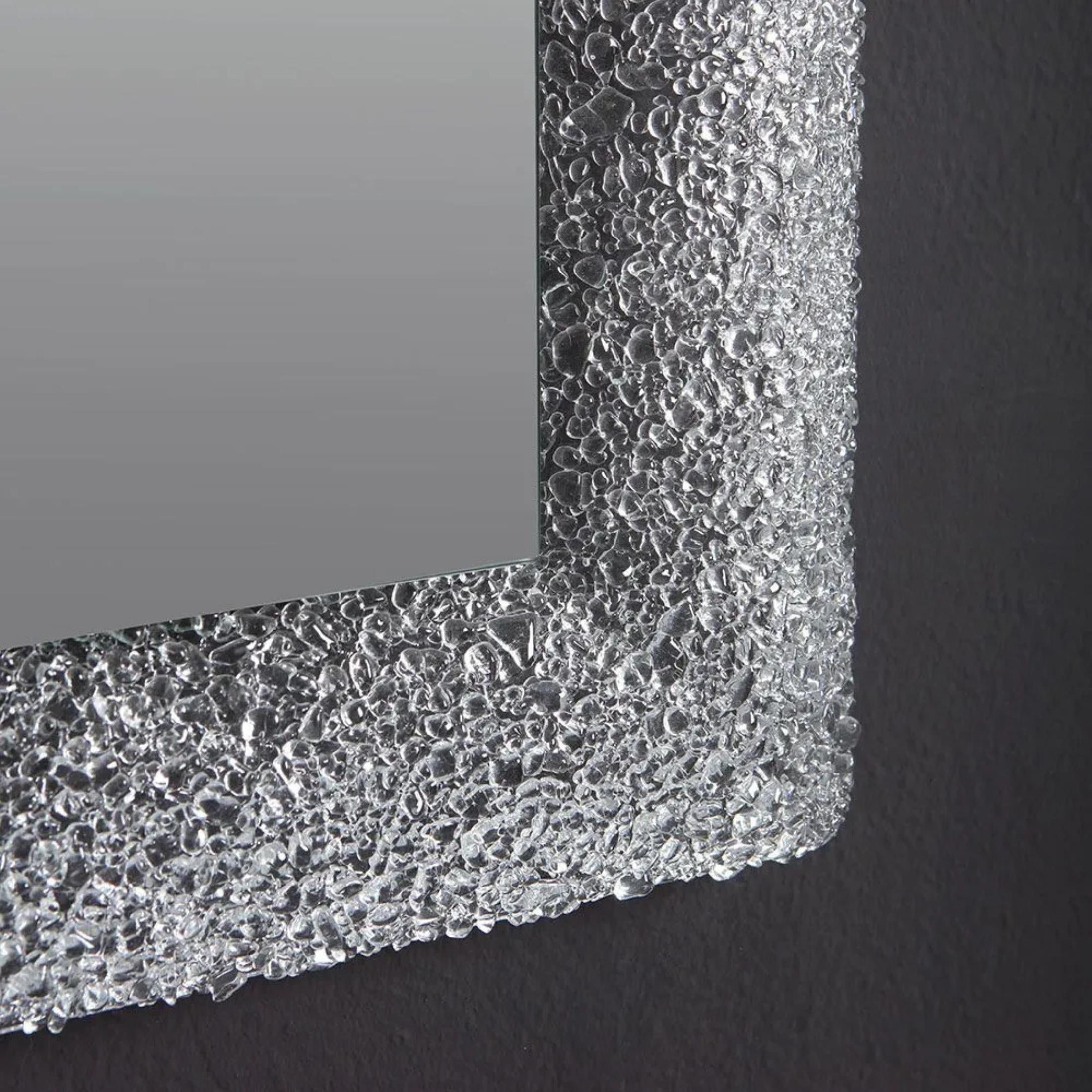 "Serranova2" rectangular LED mirror with glass grit frame, 90x62 cm