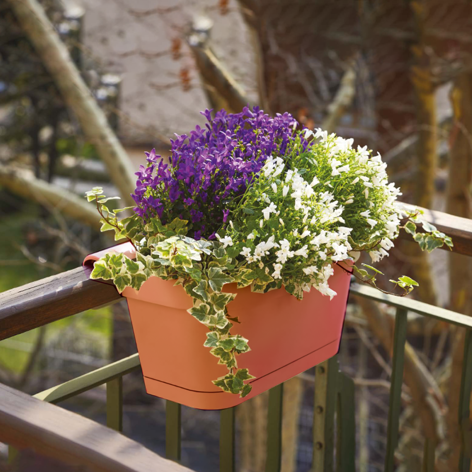 Vaso a balconiere in resina B-Smart per esterno con sottovaso