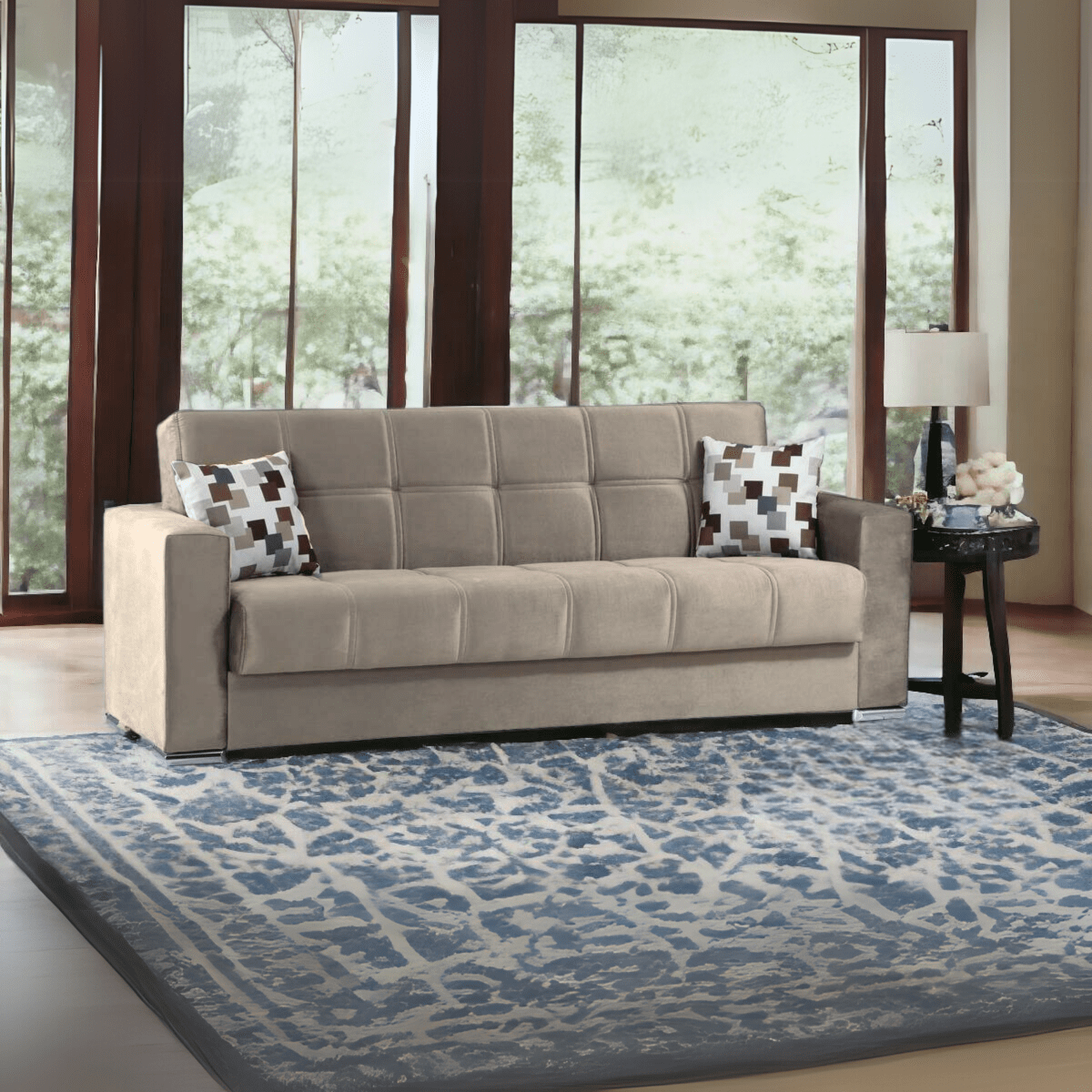 Divano letto 3 posti contenitore "Alba" in tessuto con piedi cromati cm 226x85 92h - MondoViro