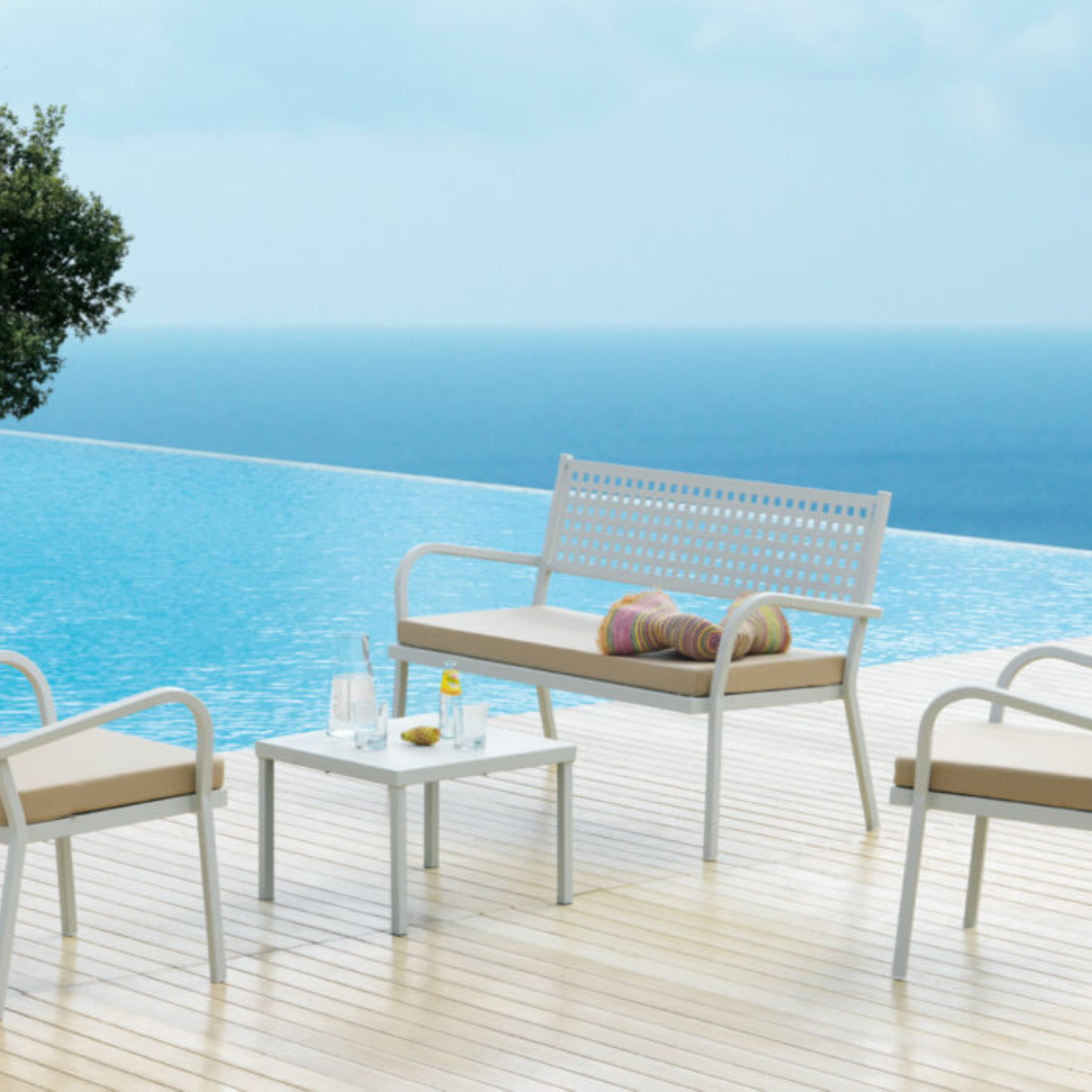 Set of modern "Alice" low stackable metal garden armchairs, 65x63 cm, 77 cm high.