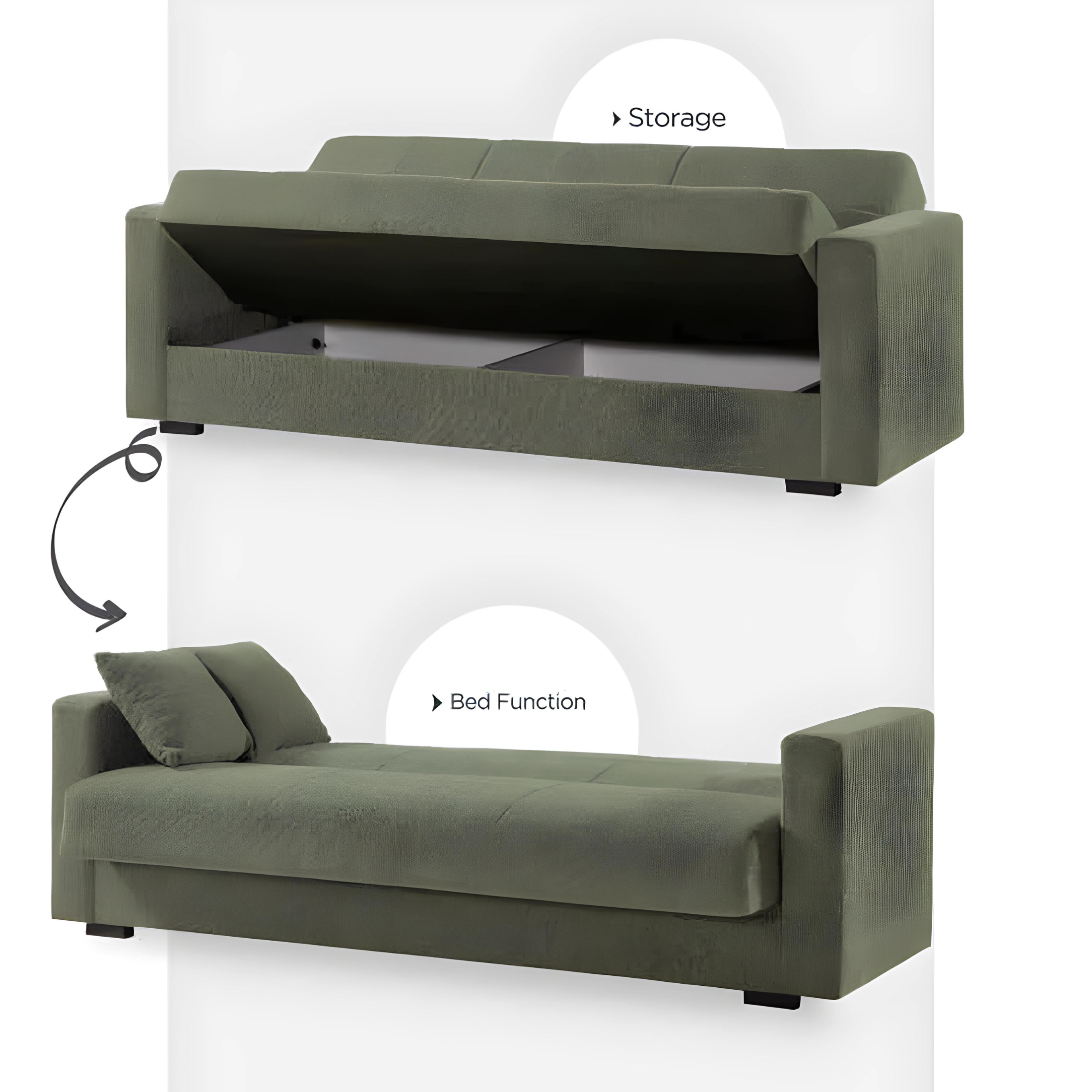 "Futura" 3-seater sofa bed in fabric with chromed feet, 220x84 cm, 82h