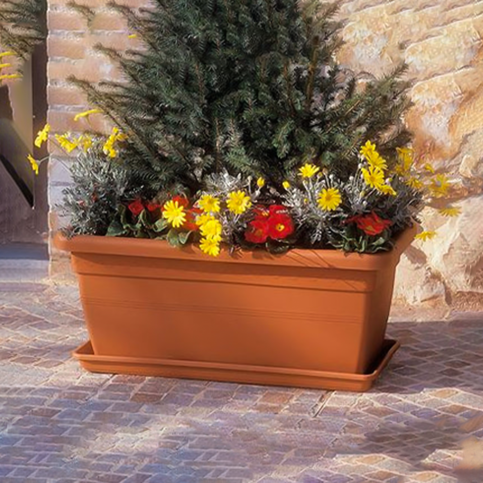 Vaso fioriera in plastica Giunone per esterno con sottovaso