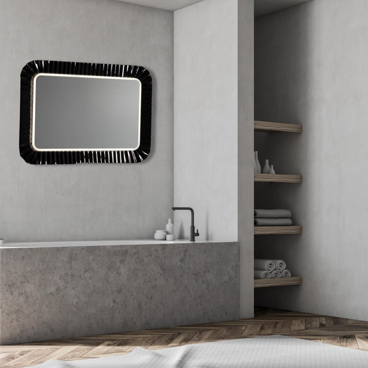 Specchio led rettangolare "Redding" con cornice in vetro fuso reversibile cm 94x68 - MondoViro