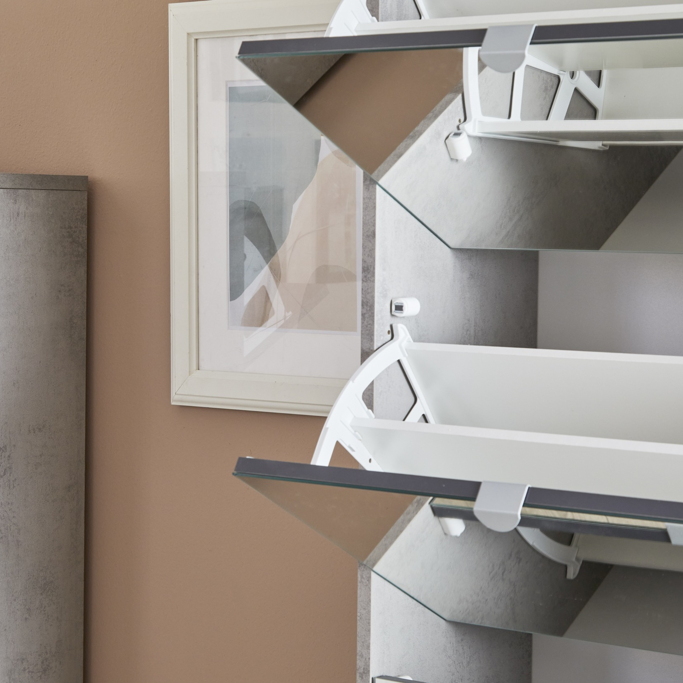 "Zoe" 4-door mirrored shoe rack with 1 wooden drawer, 63x29 cm, 164 cm high