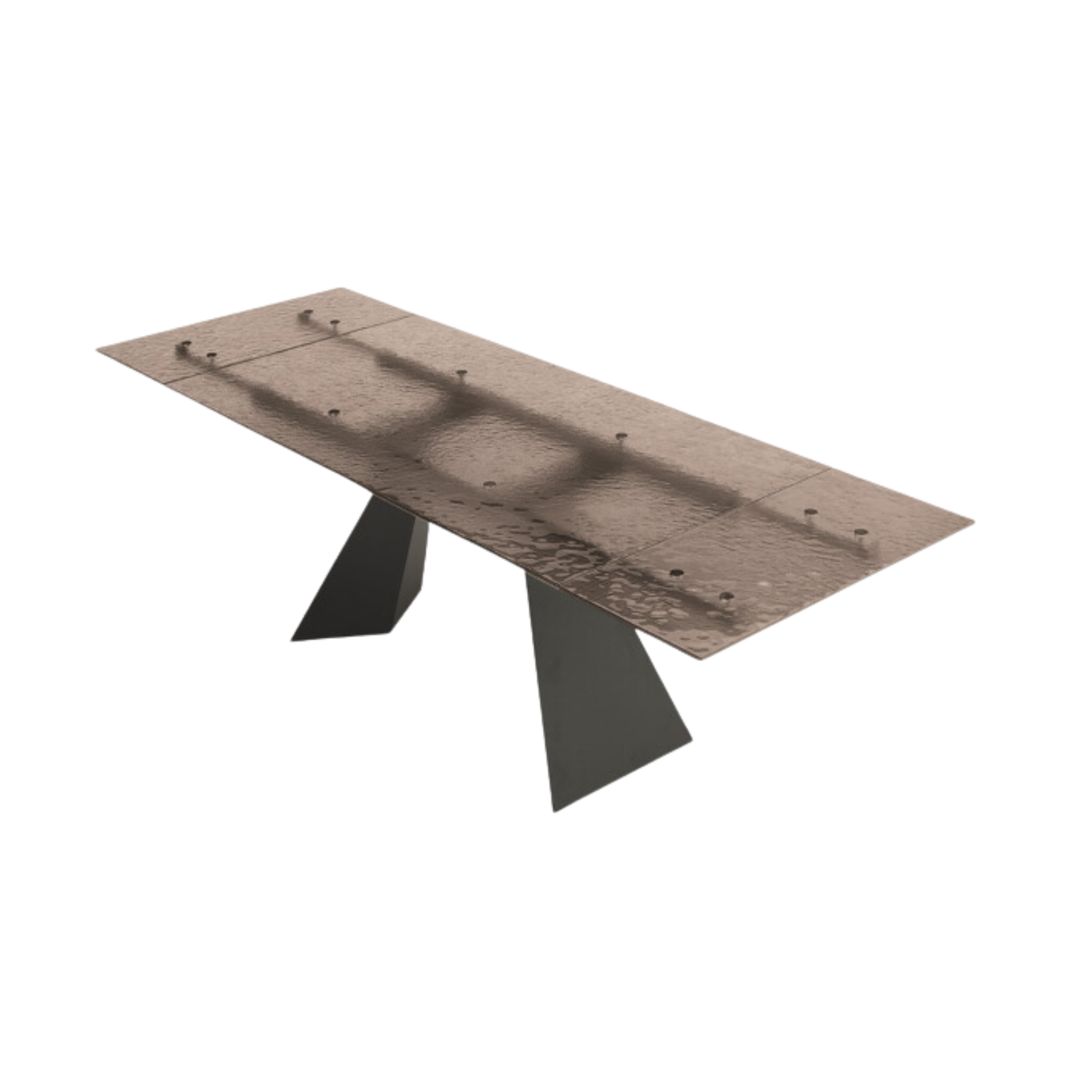 "Rubino" extendable dining table with hammered glass top