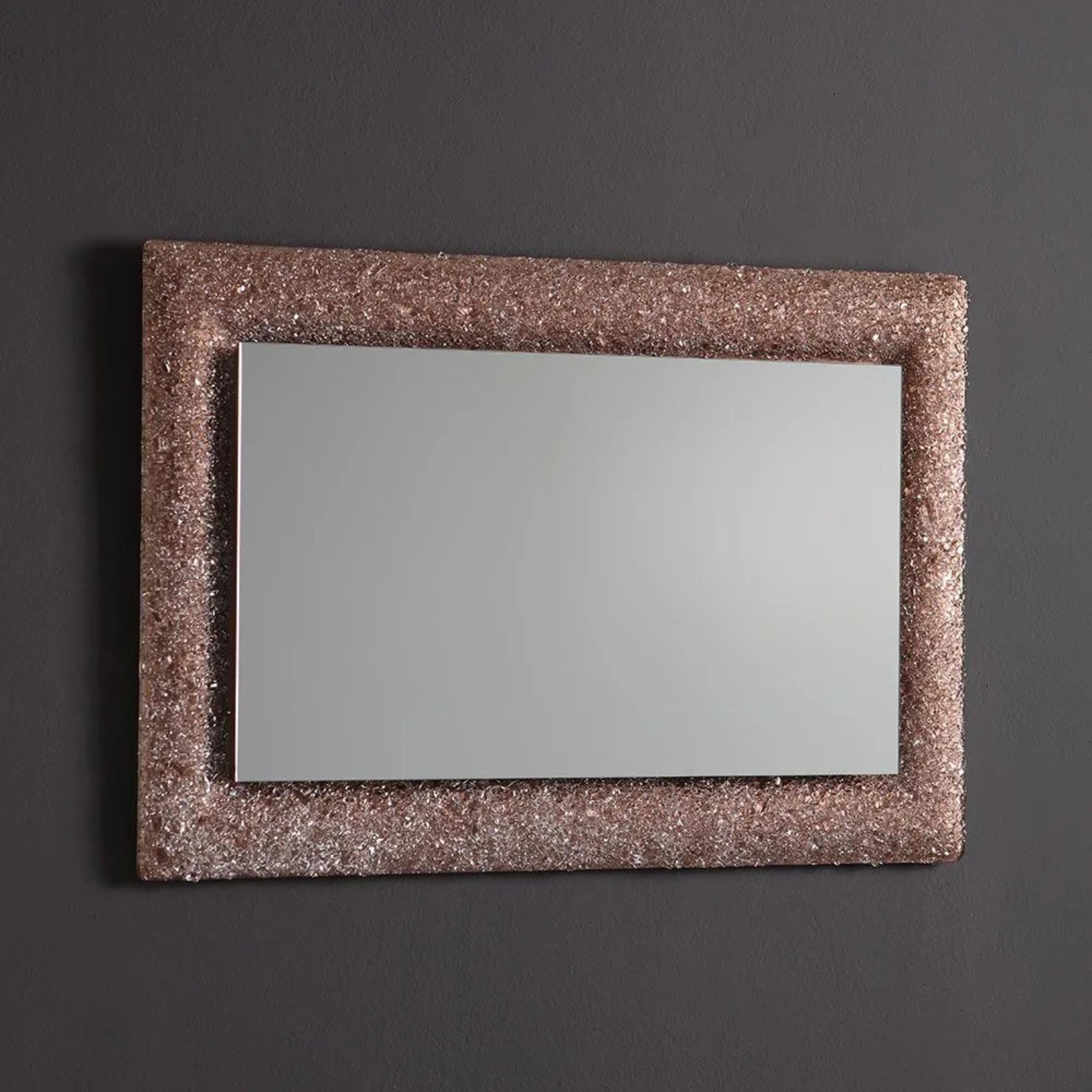 "Serranova2" rectangular LED mirror with glass grit frame, 90x62 cm