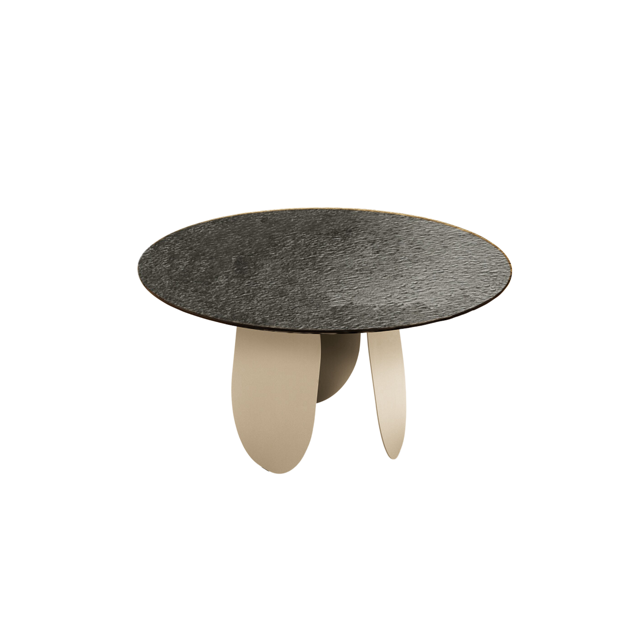 "Monroe" modern fixed round dining table with hammered glass top