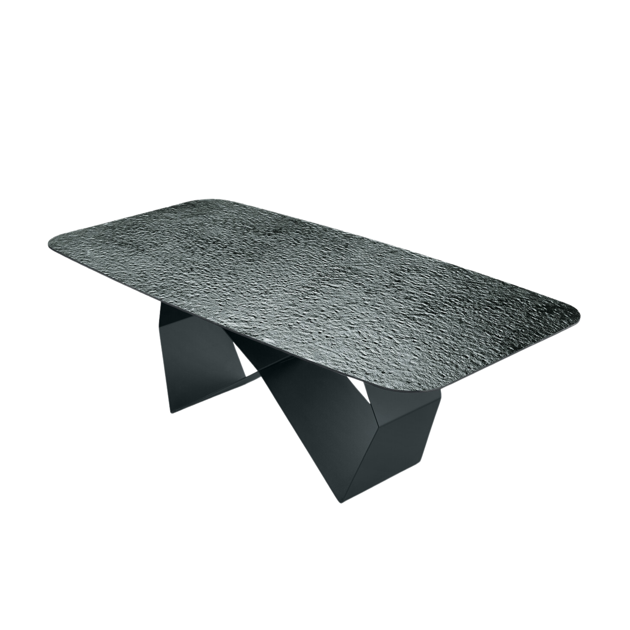 "Karlito" modern fixed table with painted metal base, 210x110 cm, 75 cm high.