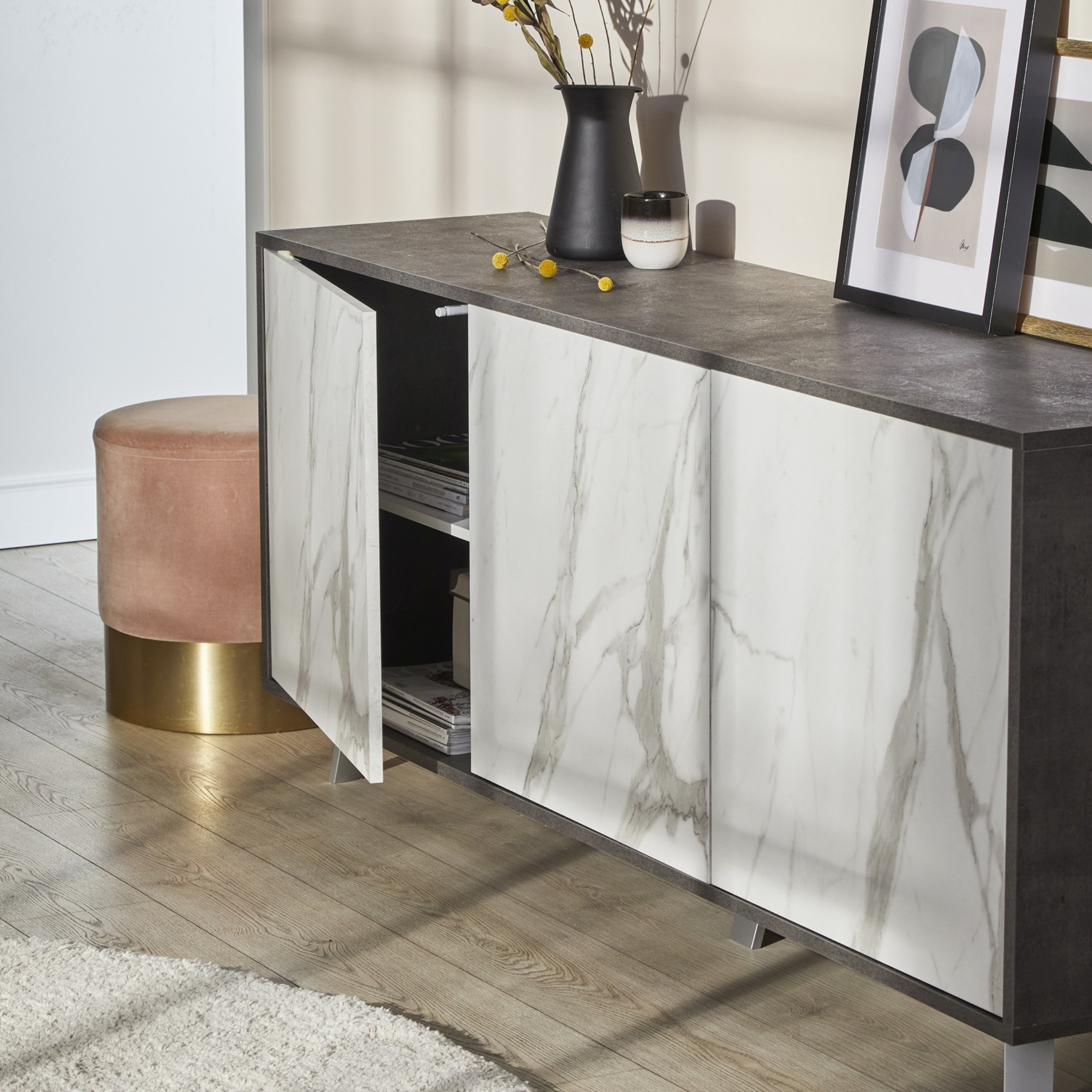 "Alex" 3-door wooden cabinet, push-pull sideboard, 177x41 cm, 74h