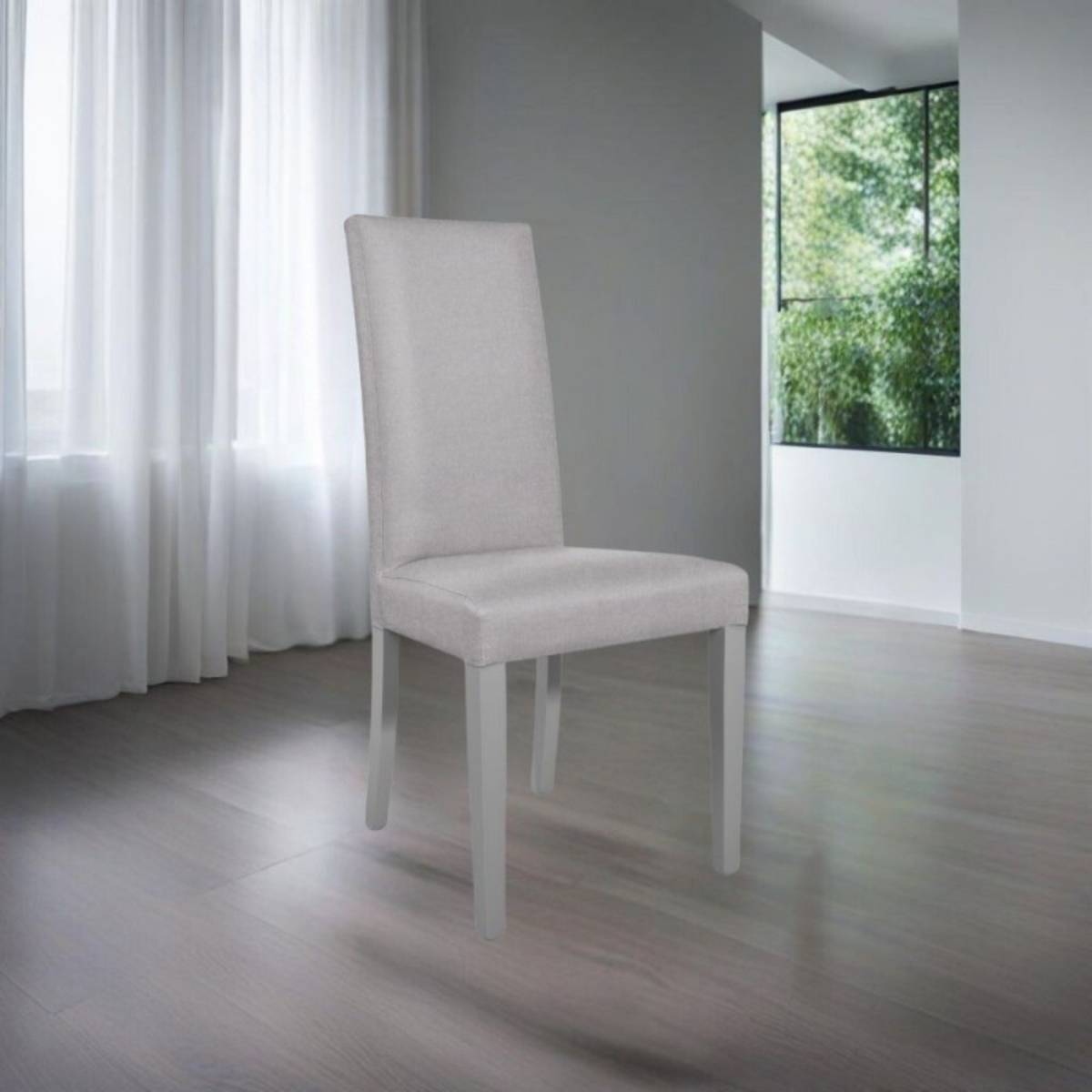 Set of "Nancy" dining chairs upholstered in Soro fabric with wooden legs, 47x47 cm, 101h