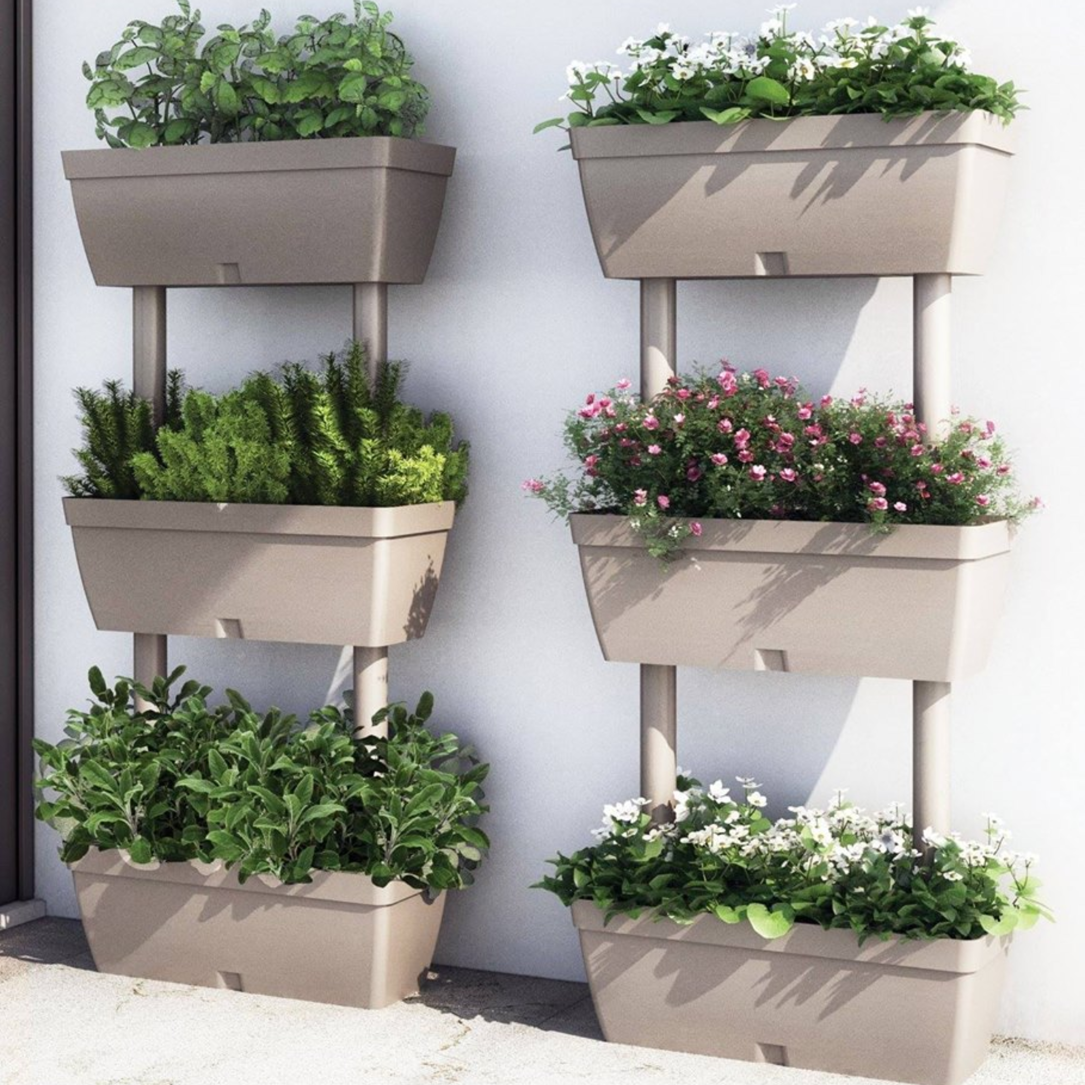 Multiple vertical planter with automatic irrigation, dove grey, 50x17 cm, 100 cm high