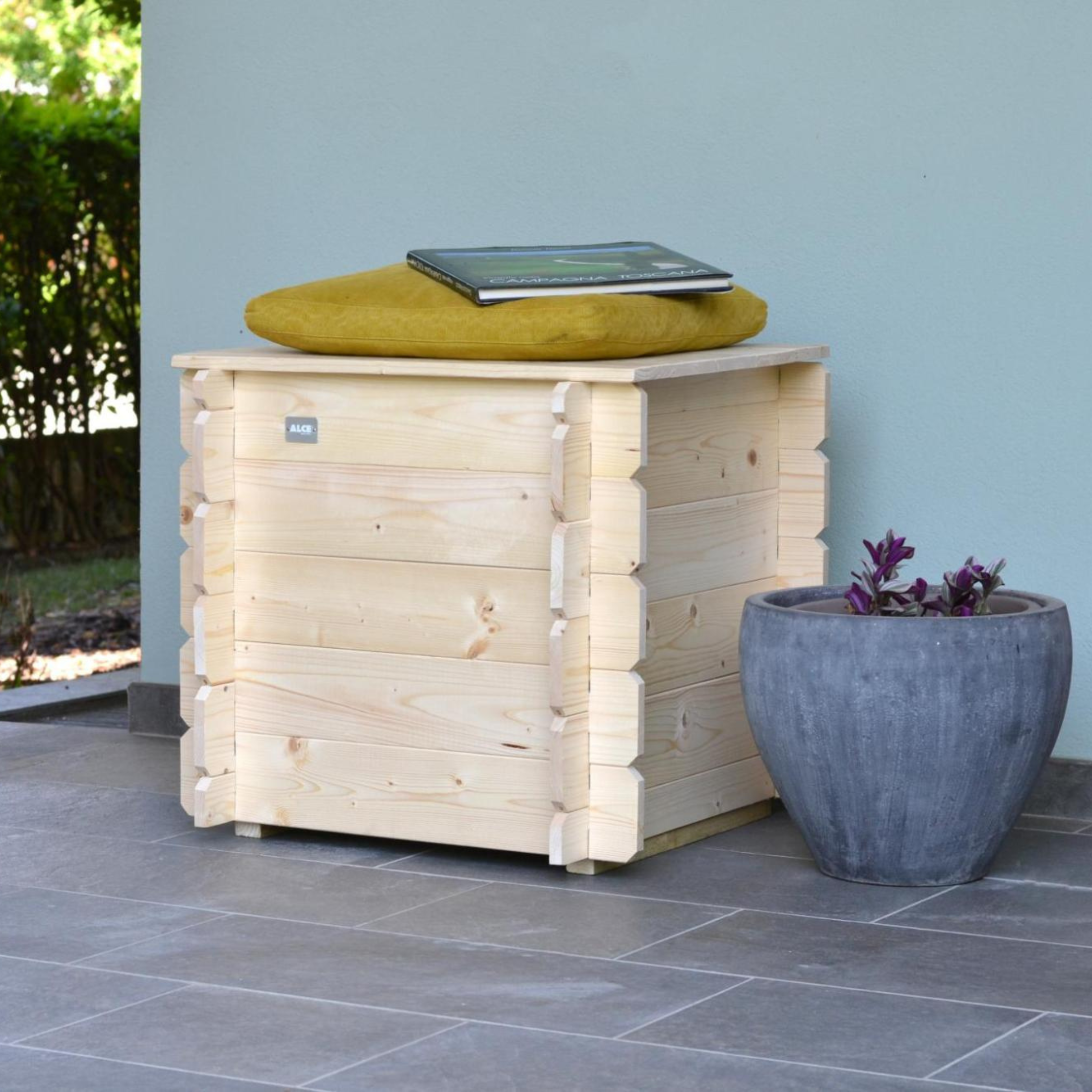 "Gaia" natural wood garden chest with swing opening, 60x60 cm, 54 cm high