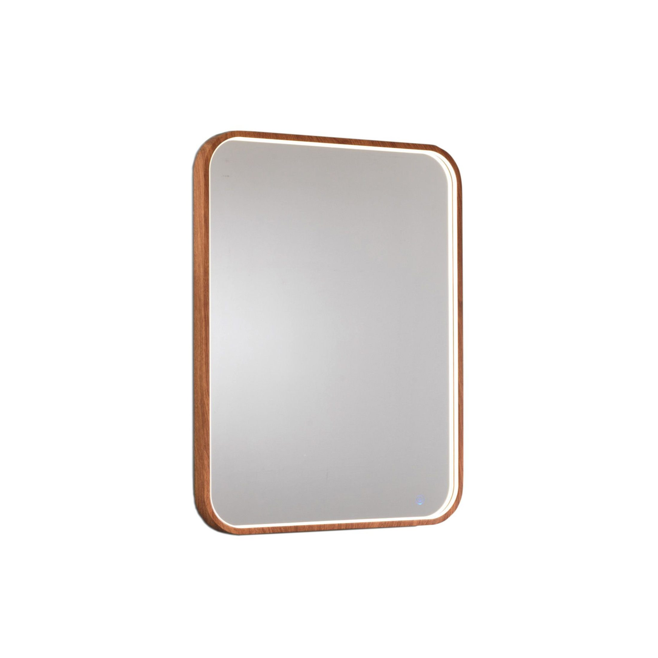 "Lyla" LED wall mirror with wood-effect aluminum frame, 60x5 cm, 80 cm high