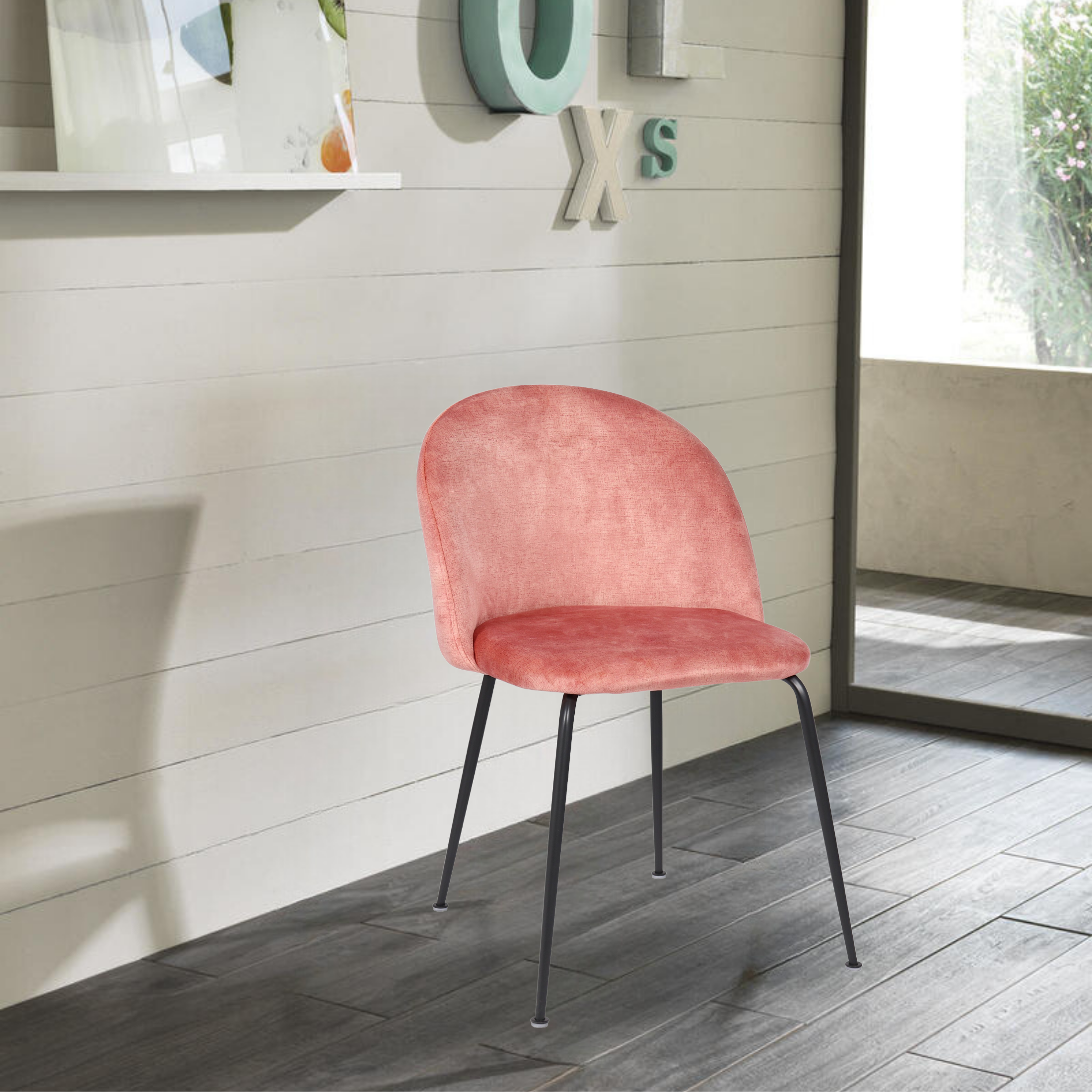 Set of "Lumina" velvet upholstered chairs with metal legs, 45x55 cm, 79 cm high.