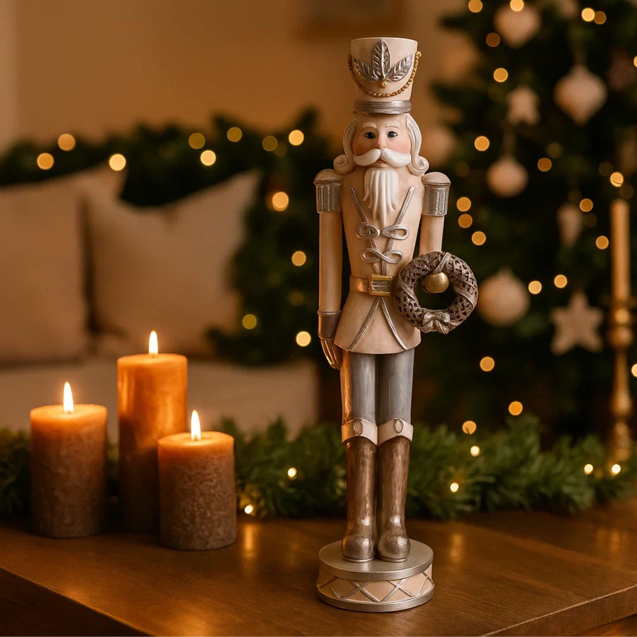 Nutcracker Soldier Statuette with Crown, Resin, for Christmas Decorations, 38cm tall