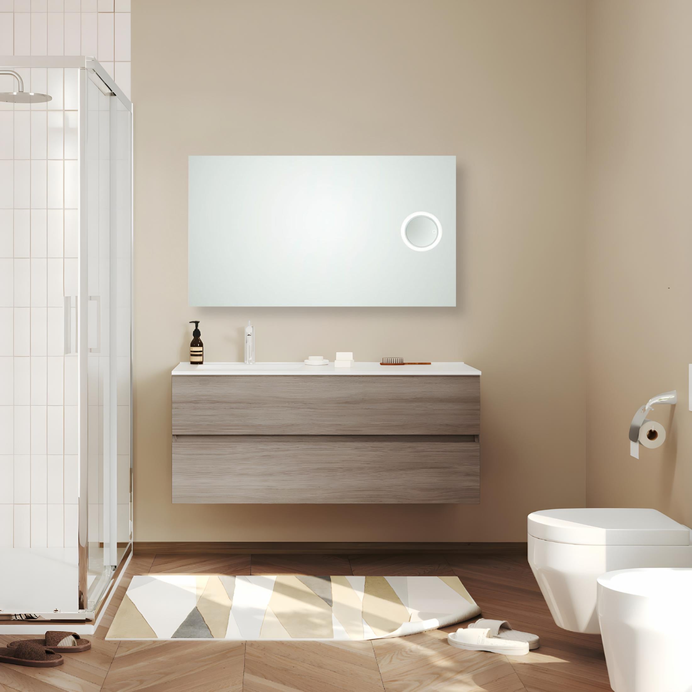 "Corvallis" rectangular LED mirror with backlit magnifying glass, 120x70 cm