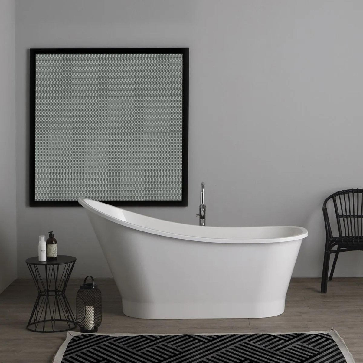 Vasca da bagno autoportante "Alma" in marmo ricomposto bianco cm 159,5x73 80,5h - MondoViro