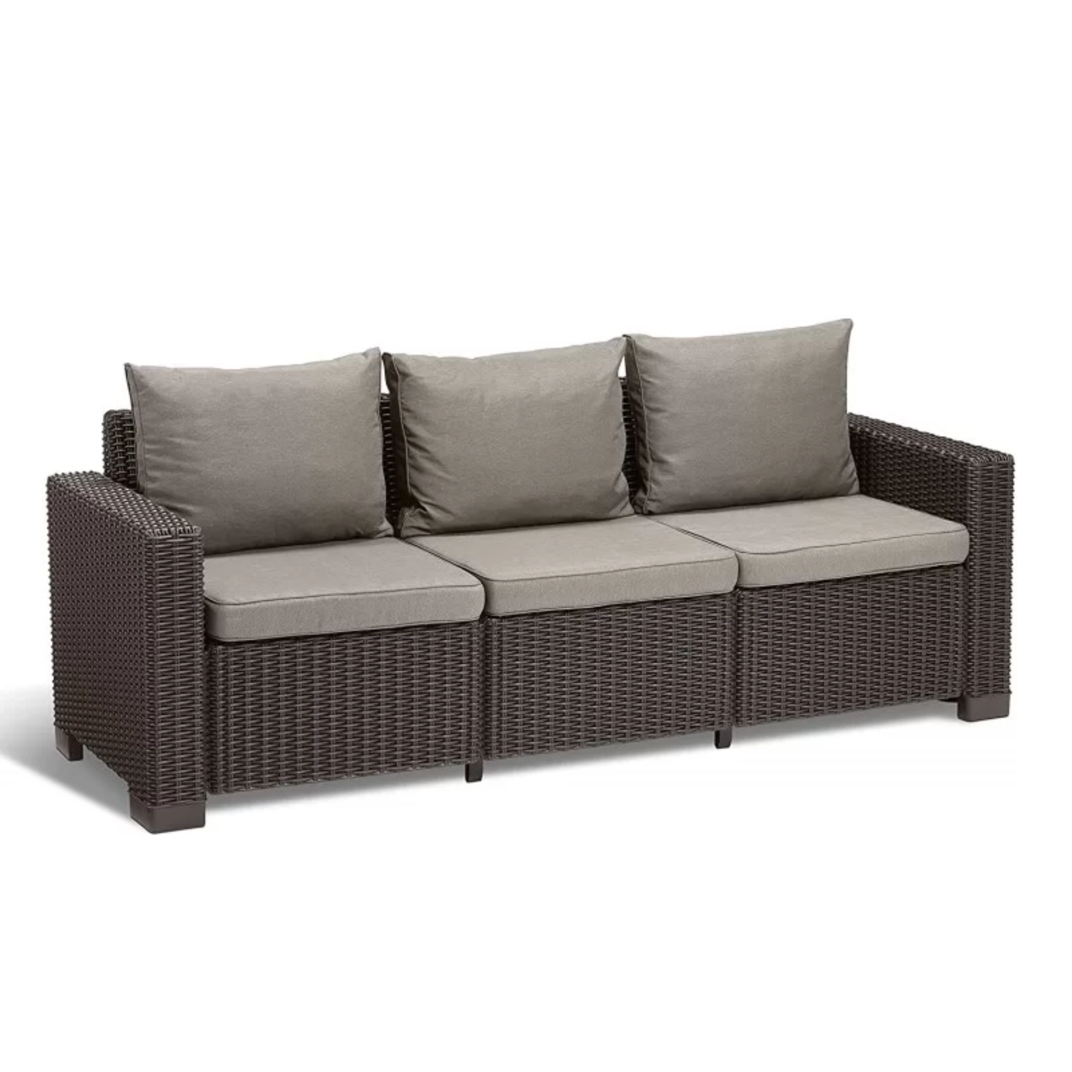 "California" 3-seater garden sofa in rattan-effect resin with cushions, 198x68 cm, 71.5 cm high