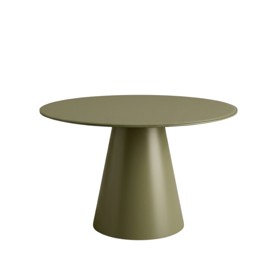 Tavolo tondo fisso "Paride" con base conica e piano in vetro cm Ø 120x76h