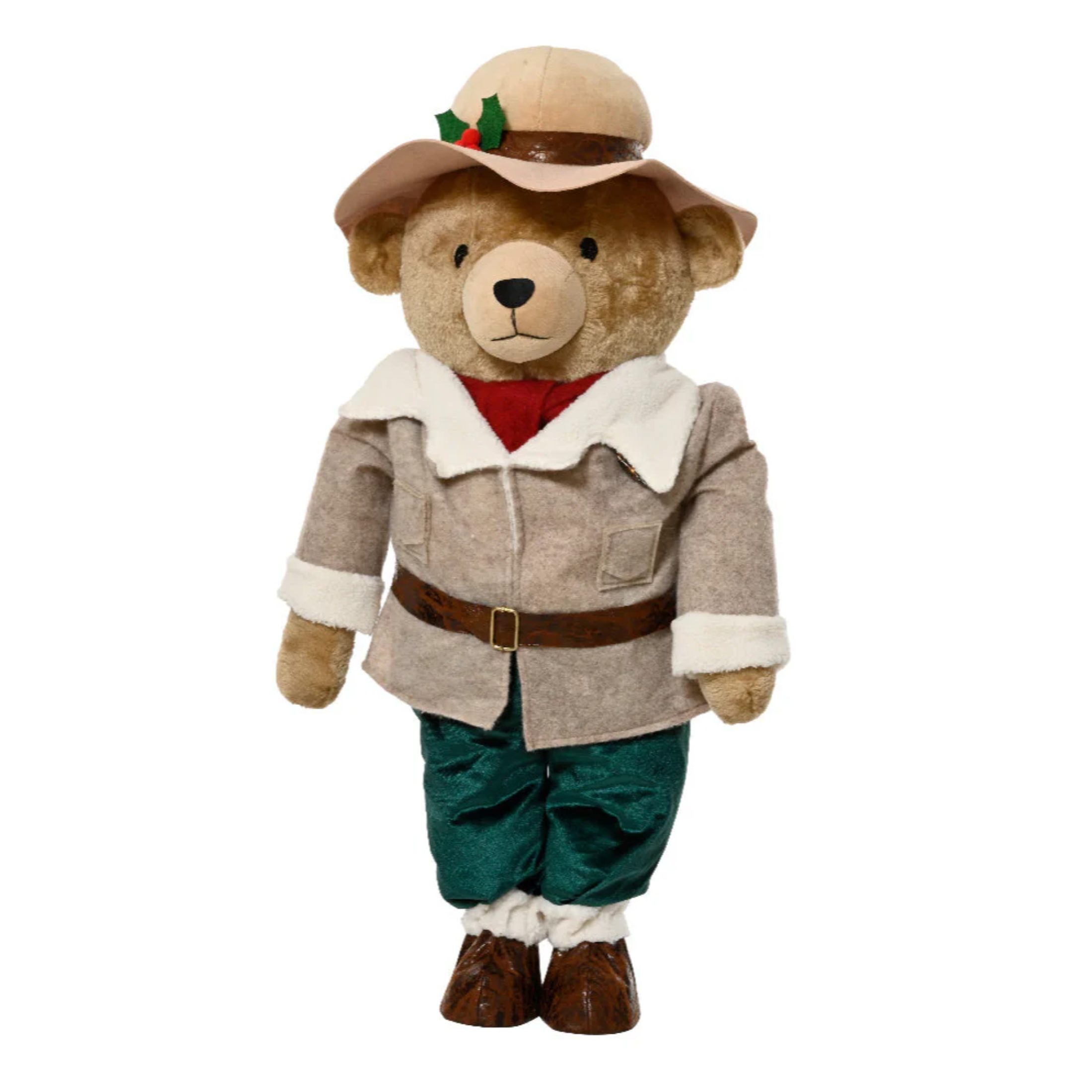 Country teddy bear with beige coat and hat, polyester Christmas decorations
