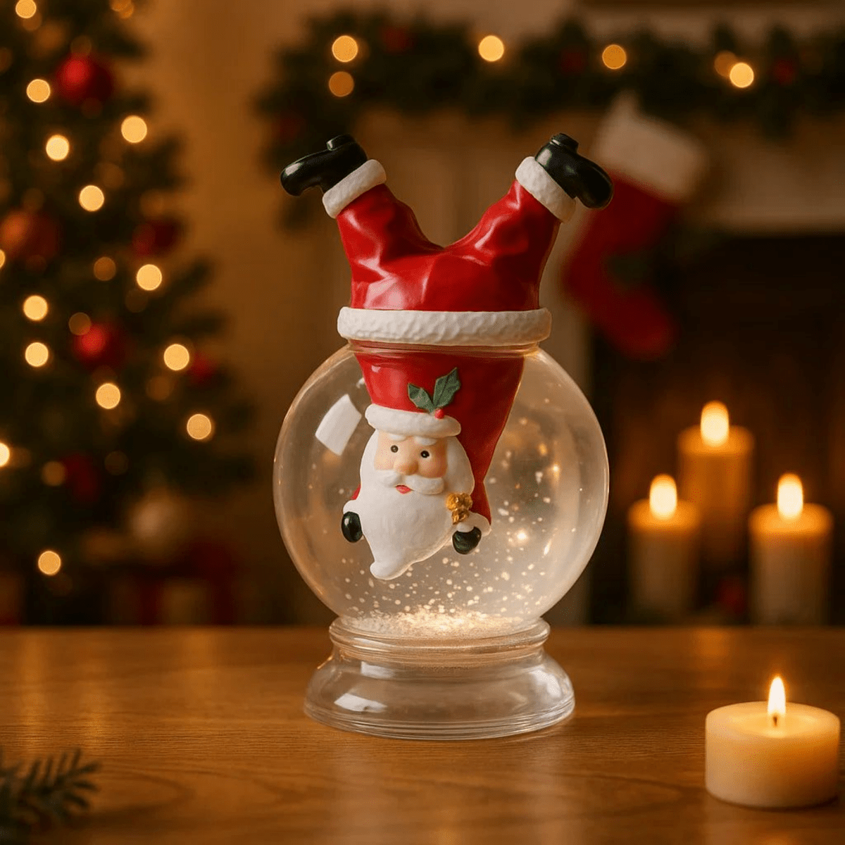 Sfera con Babbo Natale capovolto, led RGB cambiacolore per decorazioni - MondoViro