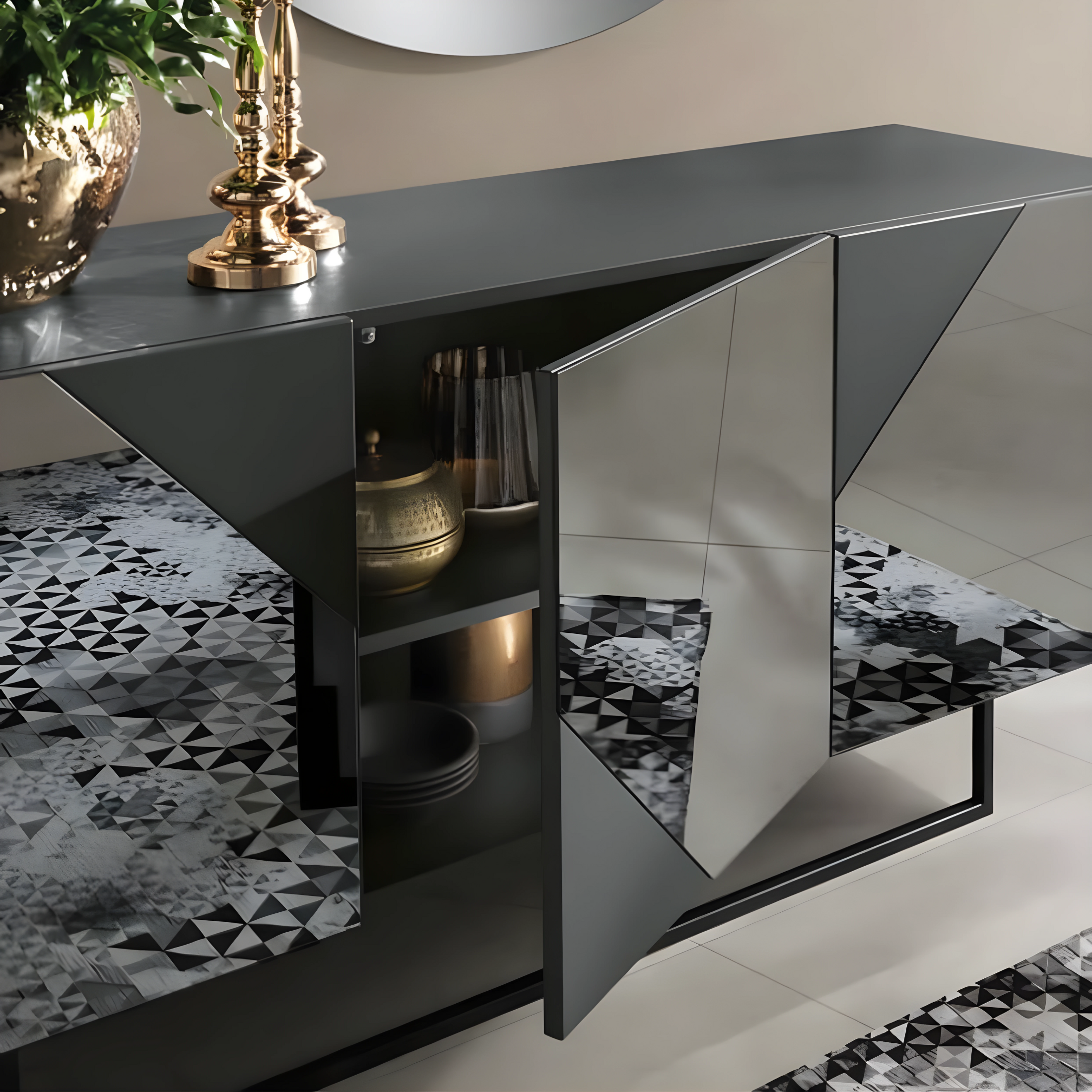 Modern 3-door entrance sideboard "Arte180" already assembled with mirrored doors, 180x50 cm, h80 cm