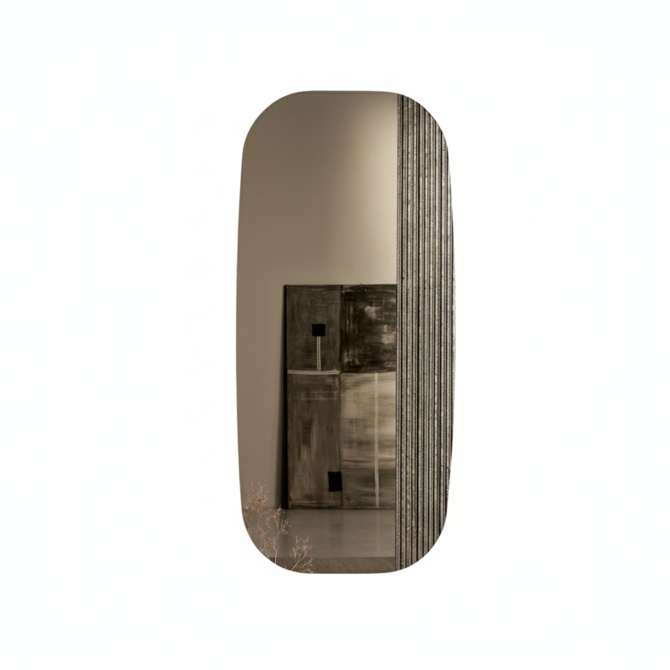 "Axis" modern shaped wall mirror with striped insert