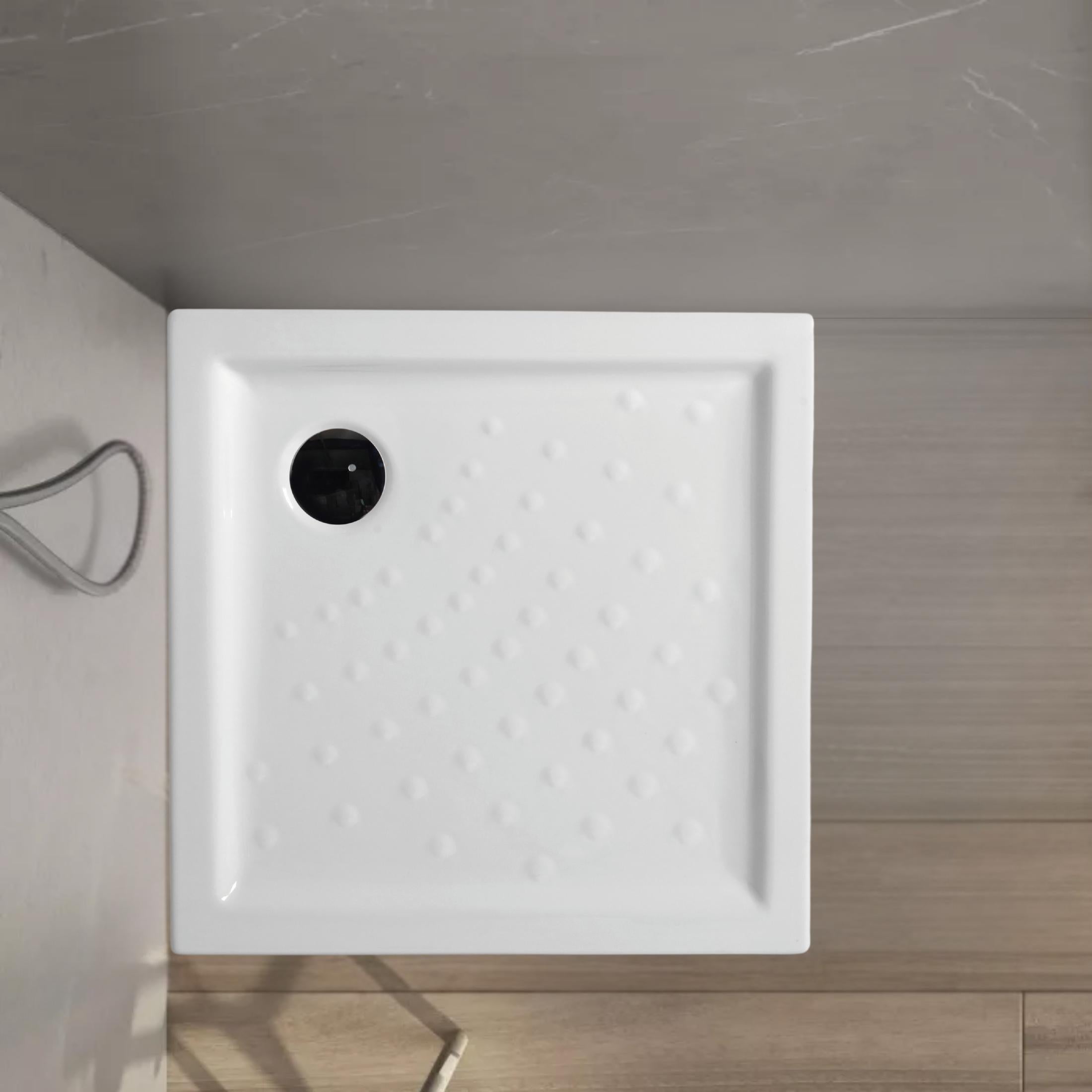 "Matera" square shower tray in non-slip white ceramic with raised edges