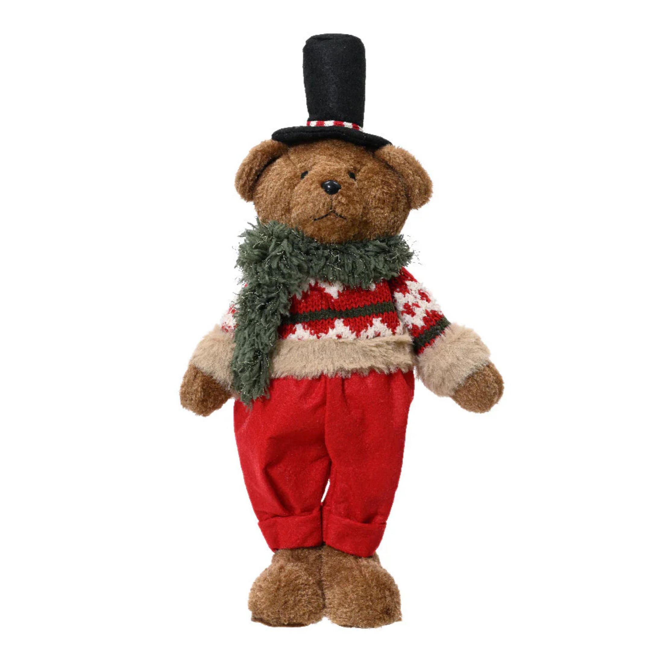 Teddy bear with hat and sweater, polyester Christmas decorations 18x10 cm 37h
