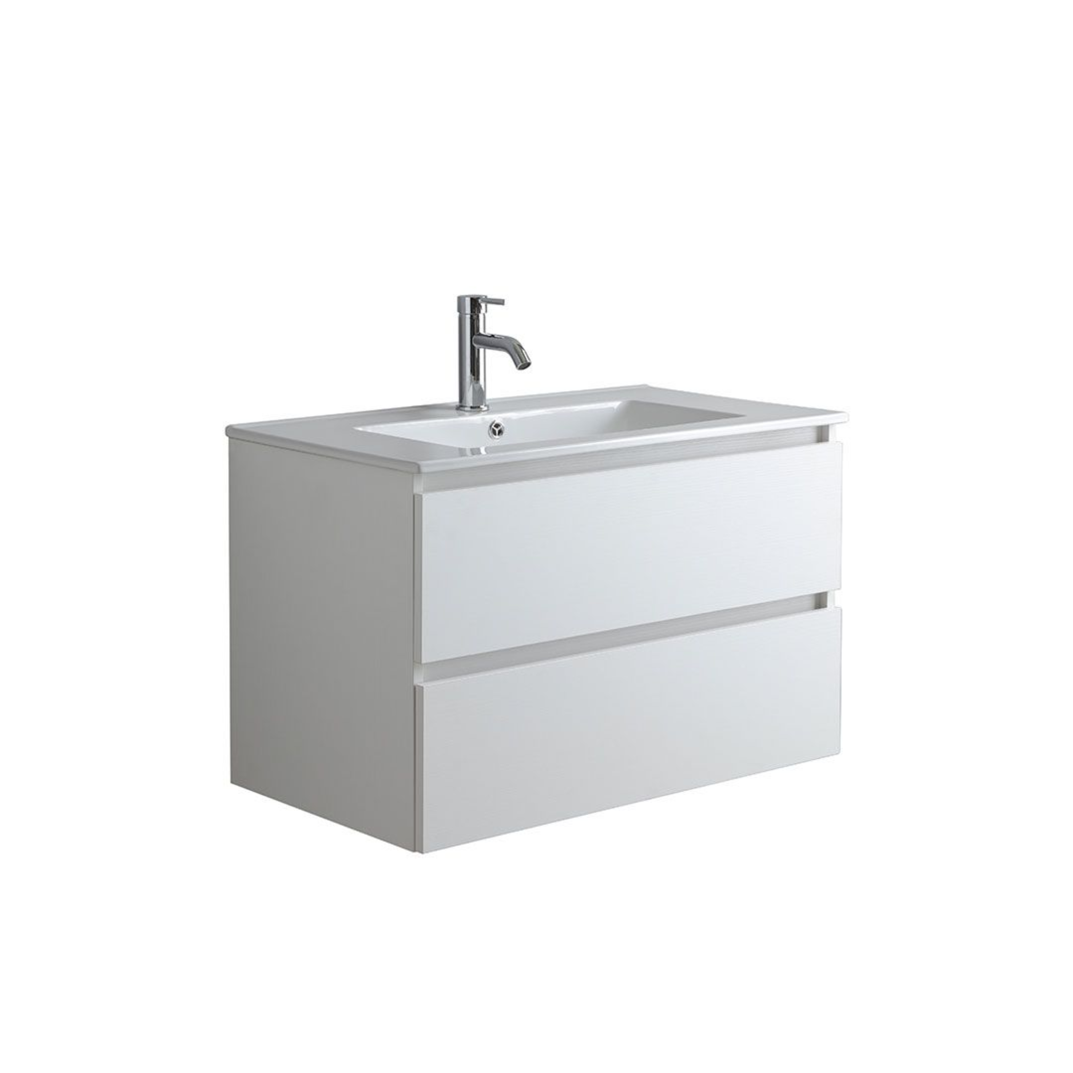 White "Havana" bathroom cabinet, 80 cm, wall-hung, 2 drawers, base unit with integrated ceramic sink