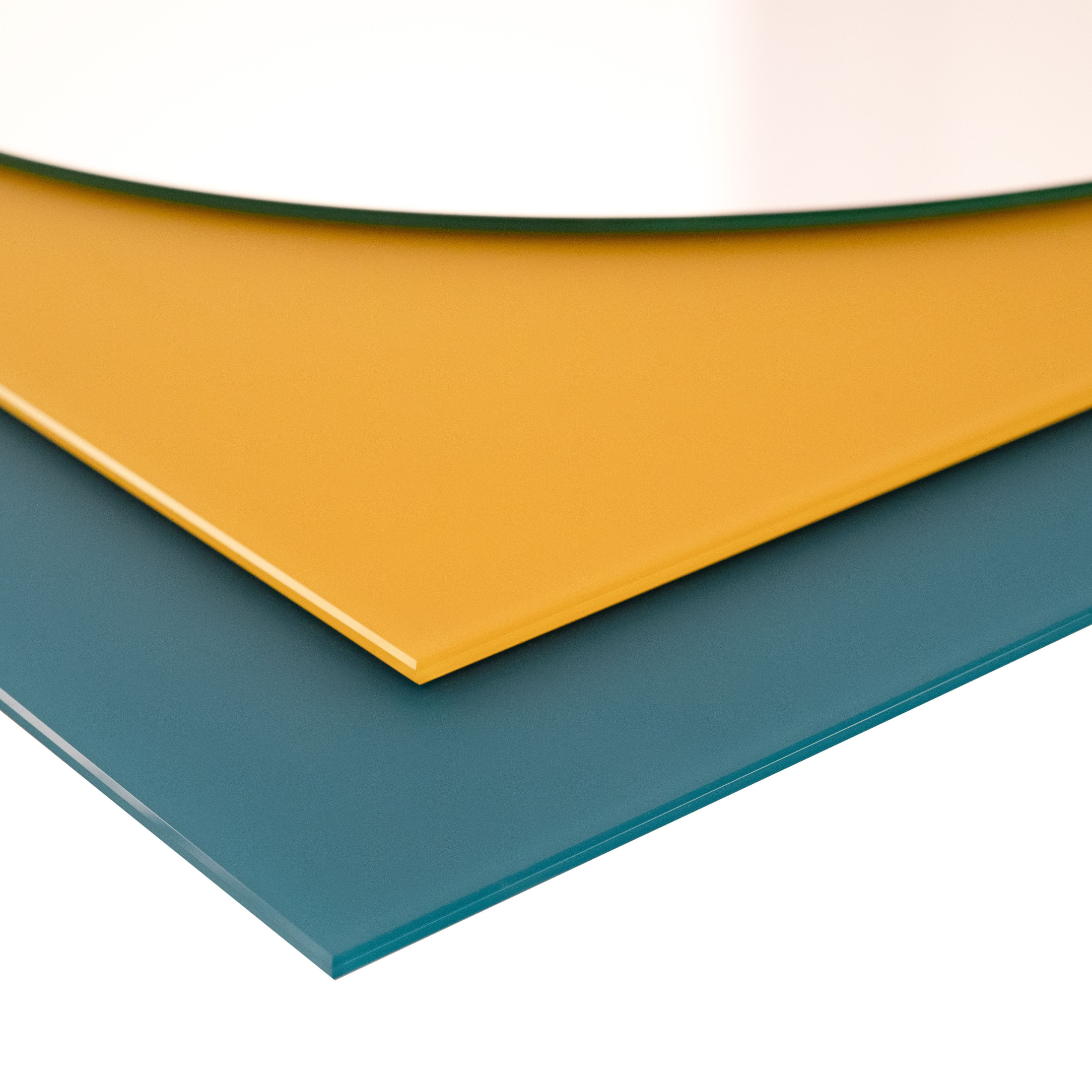 Round wall mirror "Chanty" turquoise and mustard satin glass panels 70x2 cm 57h