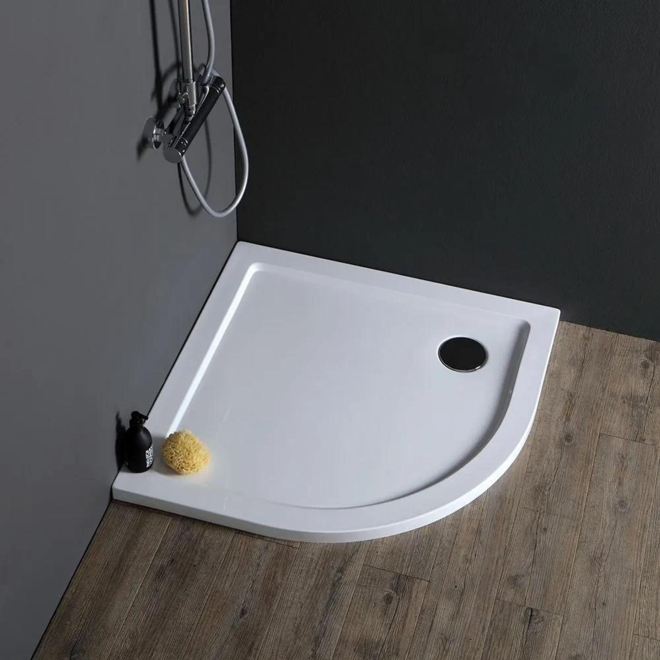"Aosta" thin semicircular corner shower tray in acrylic and ABS