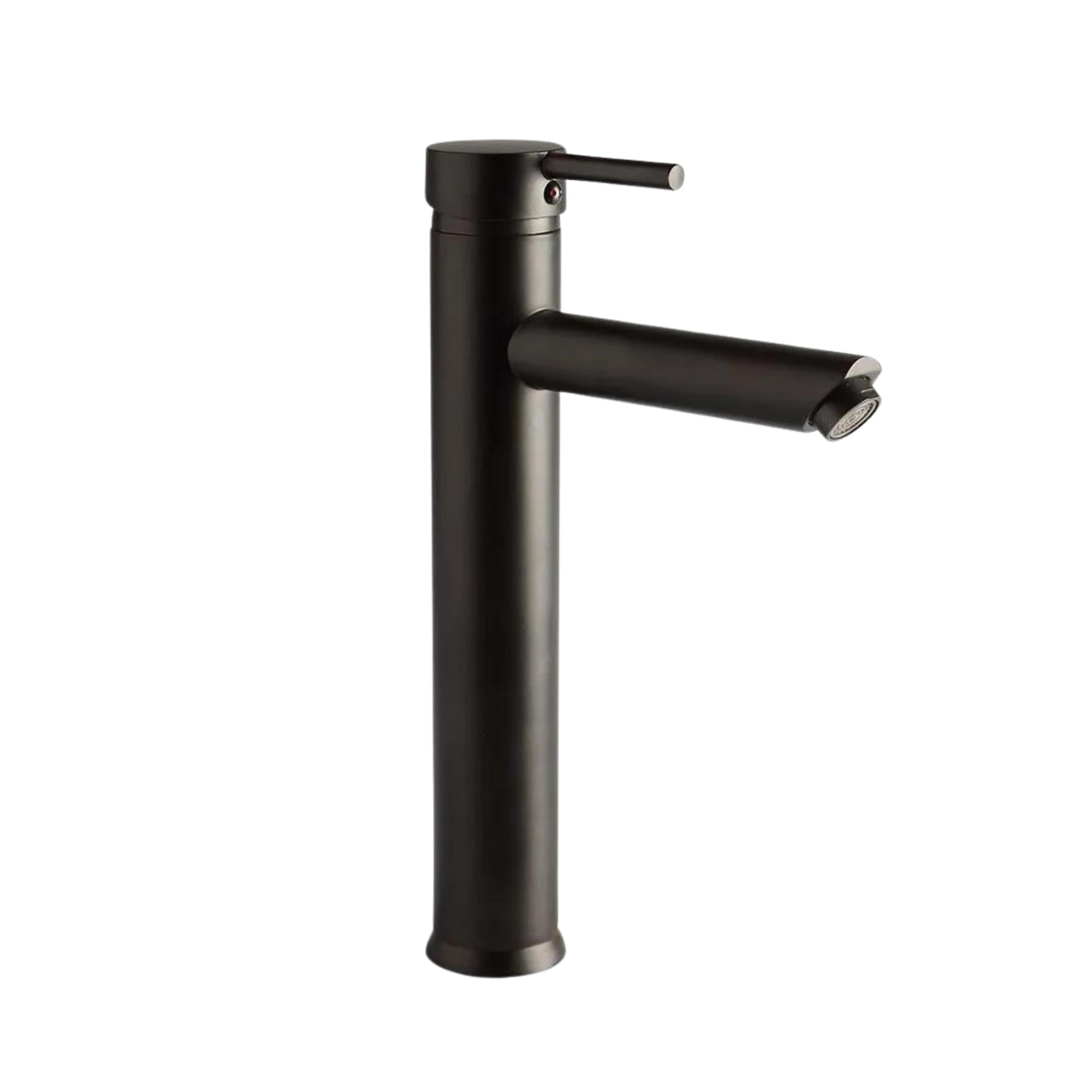"Lorian" high spout basin mixer in black brass with a matte finish