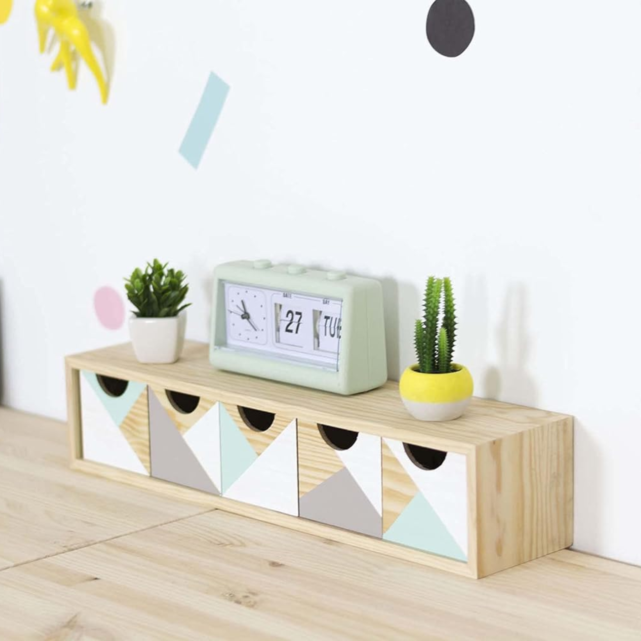 "Mini5" certified natural wood chest of drawers with 5 drawers, 57x13 cm, 12h