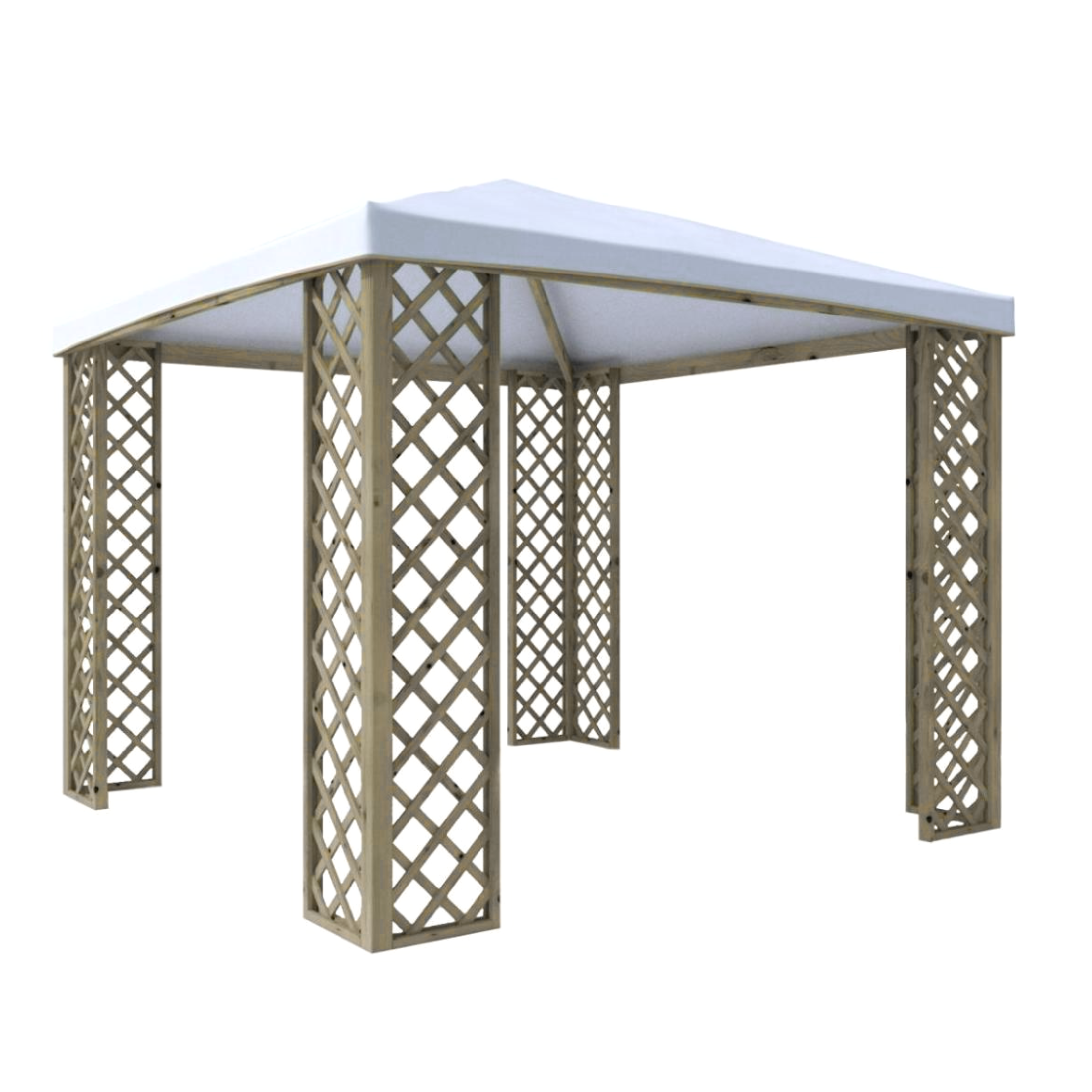 "Lolita" outdoor gazebo in fir wood with white PVC cover, 3x3 m, 2.7 m high.