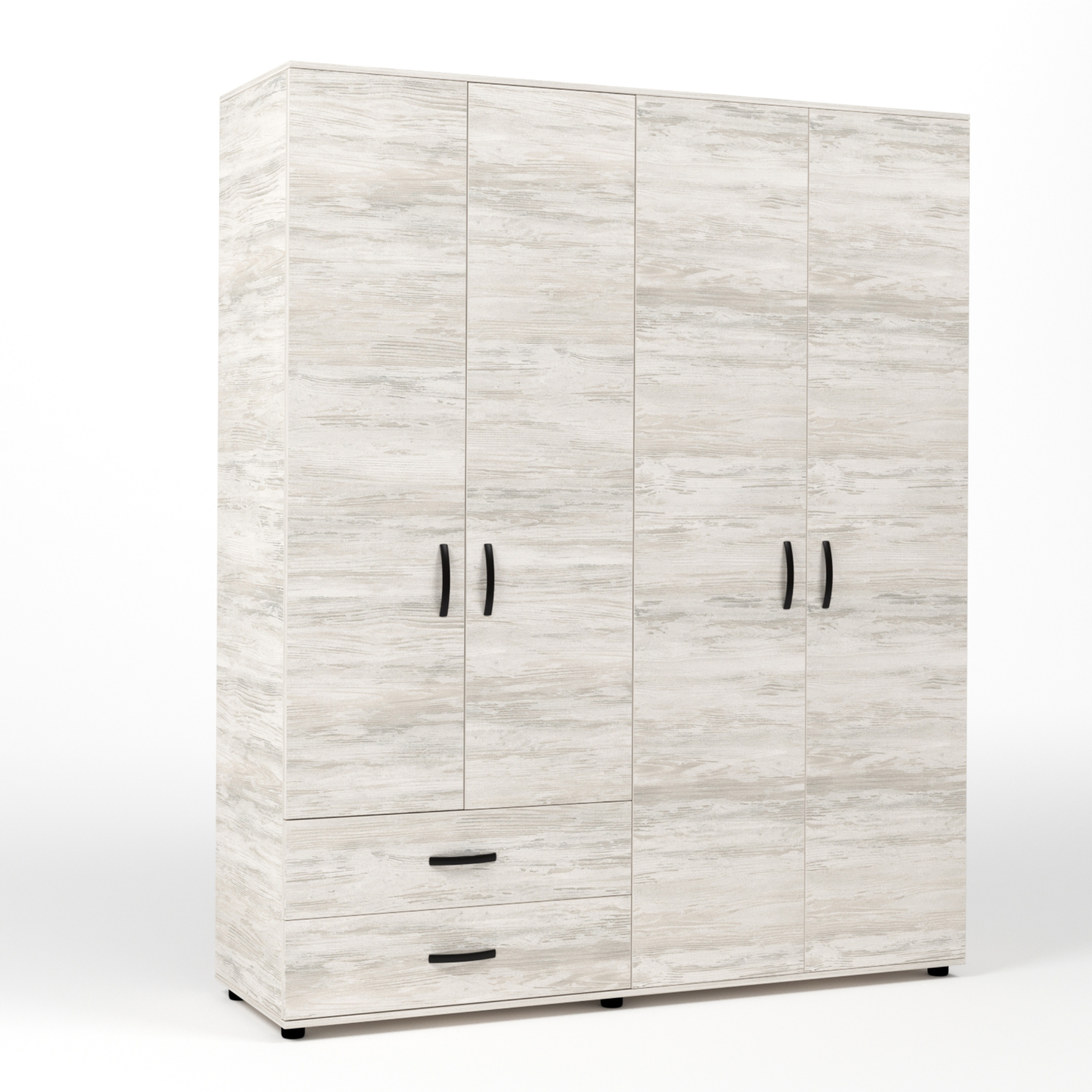 Claks modern wooden wardrobe with 4 doors and 2 drawers, 160x52 cm, 205 cm high.