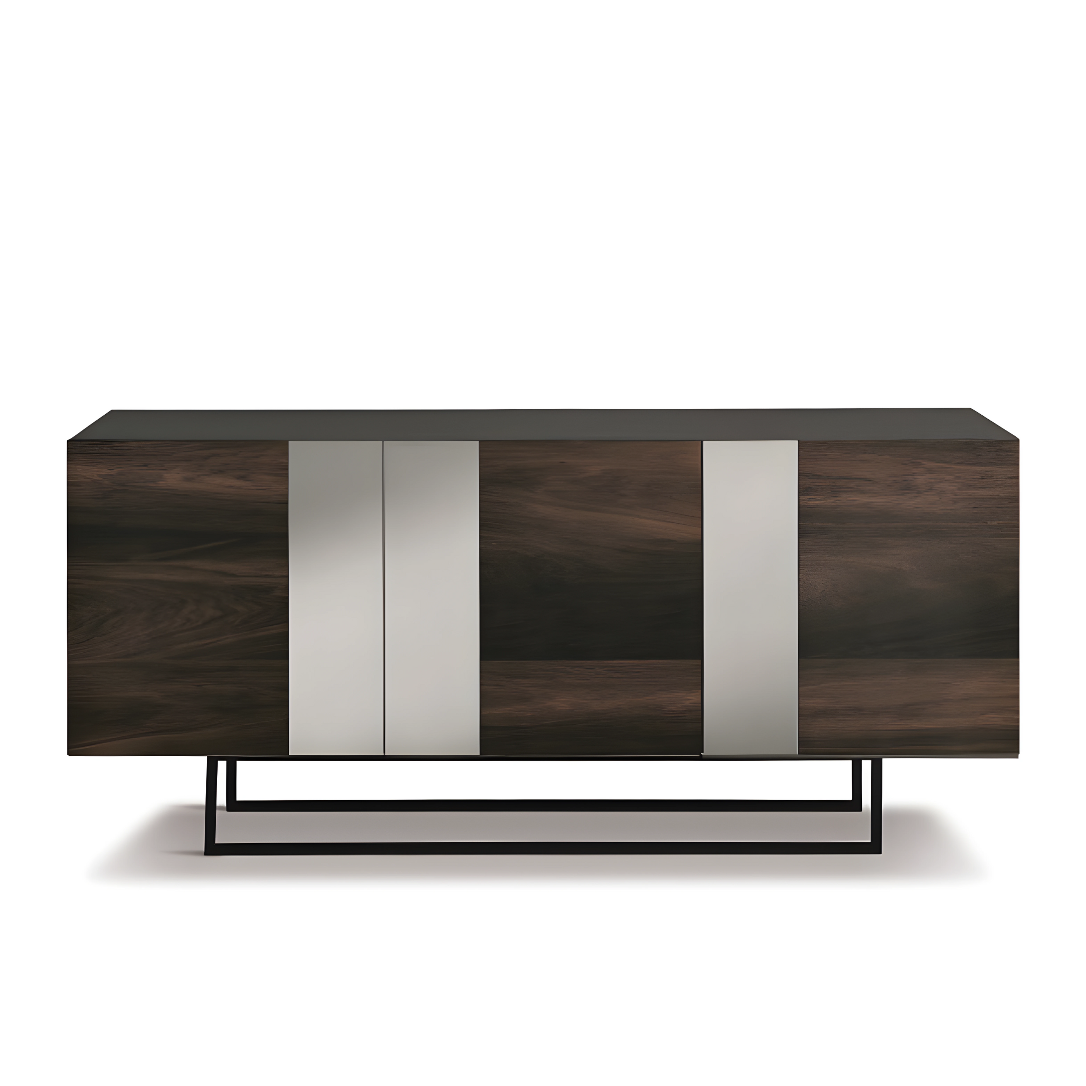 Modern 3-door sideboard "Isabel" already assembled in wood with mirror inserts, 180x50 cm, 80 cm high.