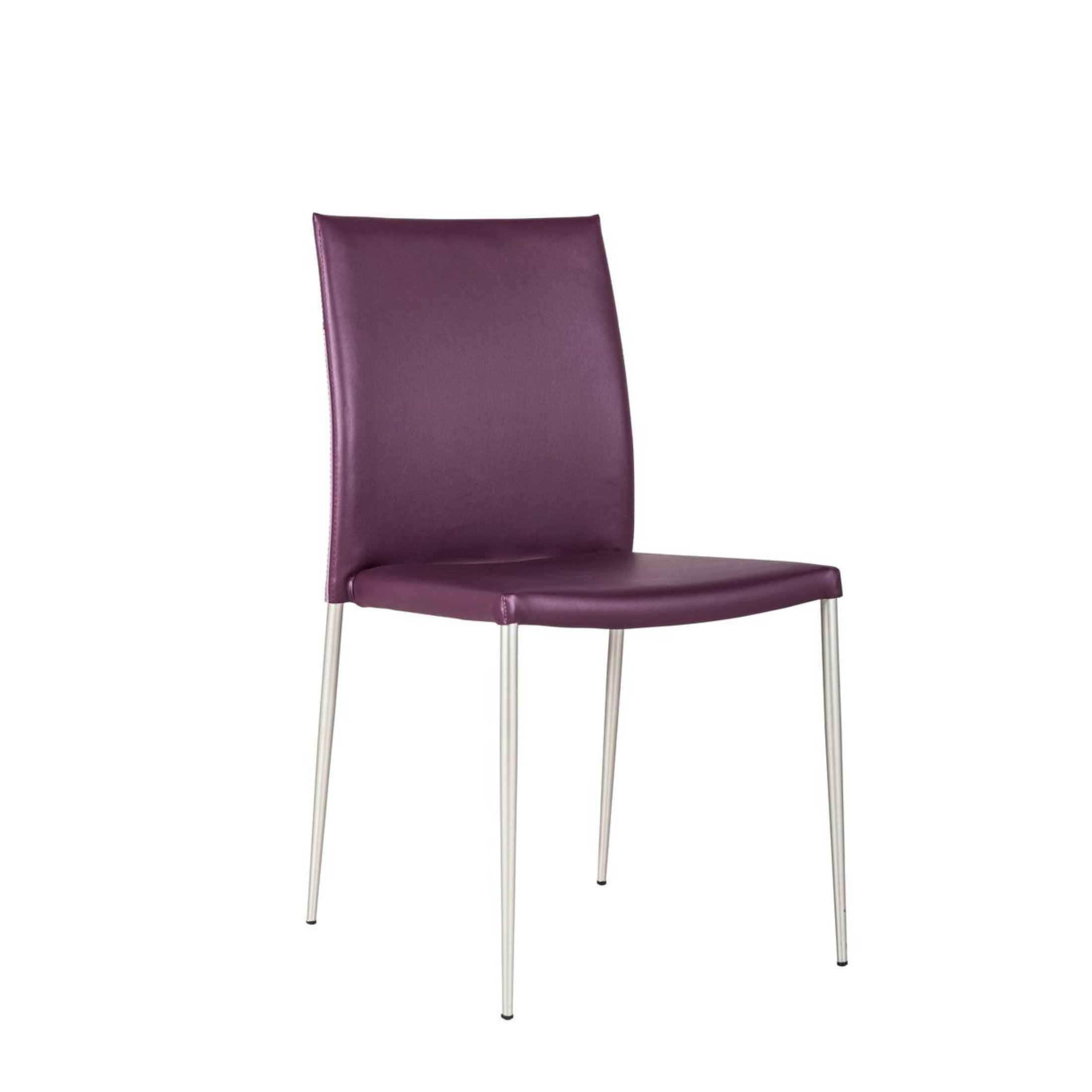 Set of stackable "Camelia" faux leather upholstered dining chairs with painted metal legs