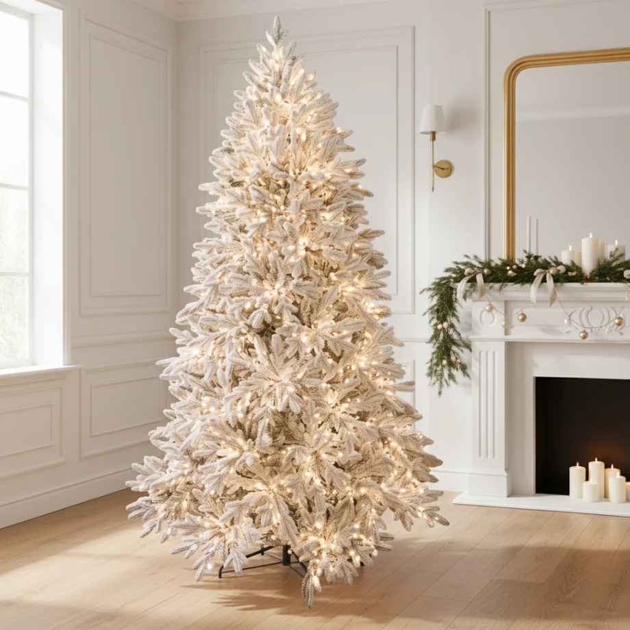 Albero di Natale innevato "Sweet dreams" con LED – PE Real Touch, PVC Premium e Flock