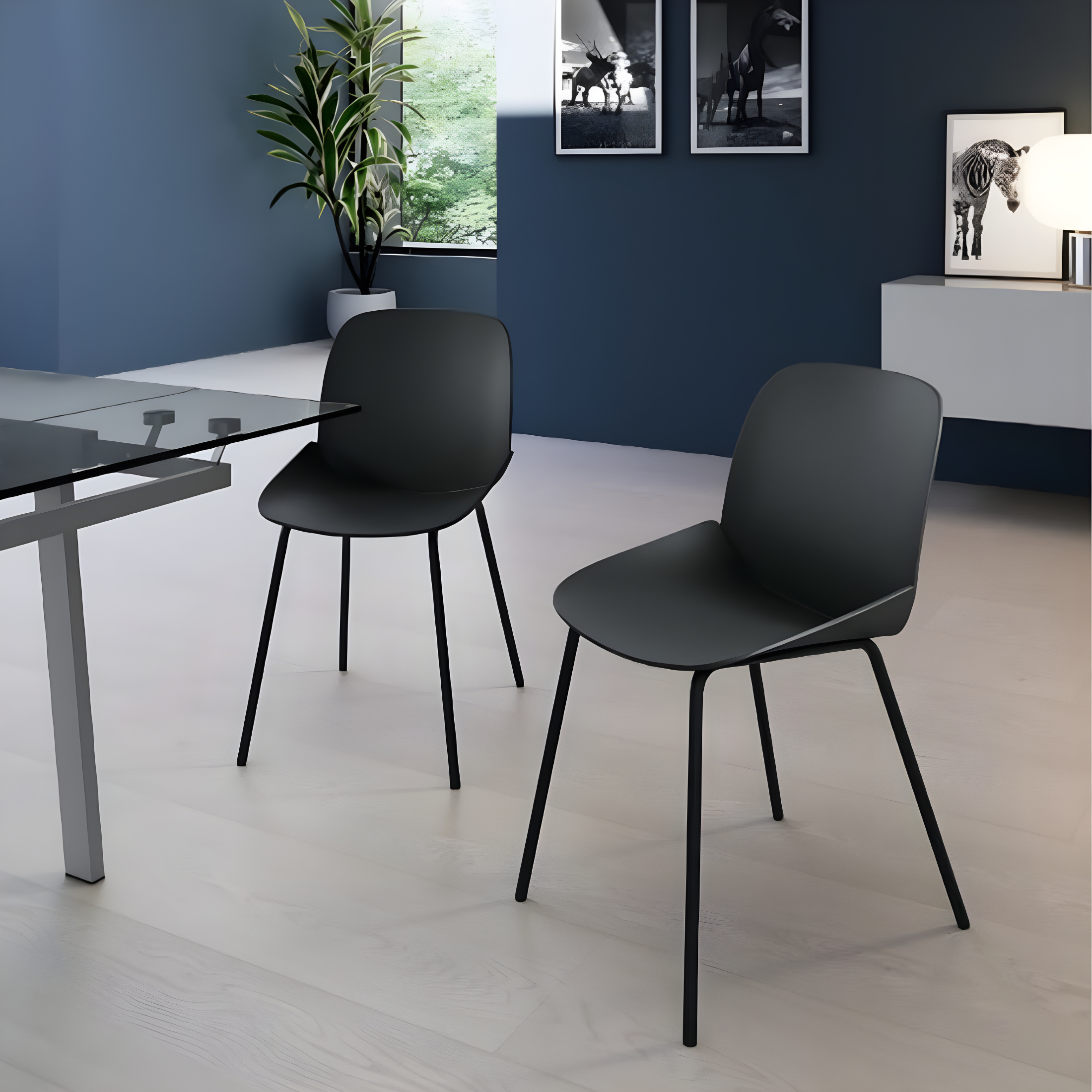 Set of modern "Azzurra" polypropylene chairs with painted metal frame for the living room