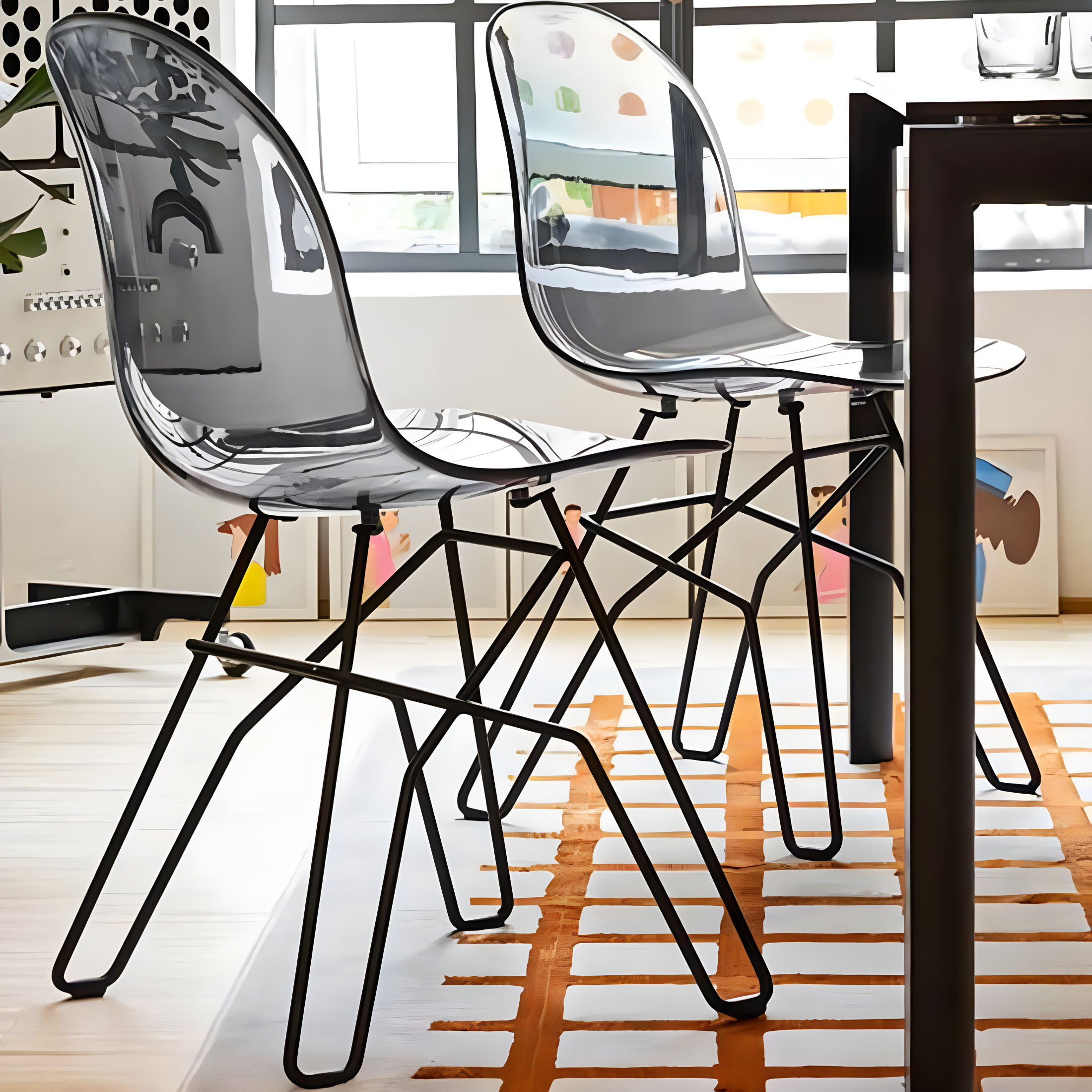 "Academy" modern living room chair set with transparent polycarbonate seat