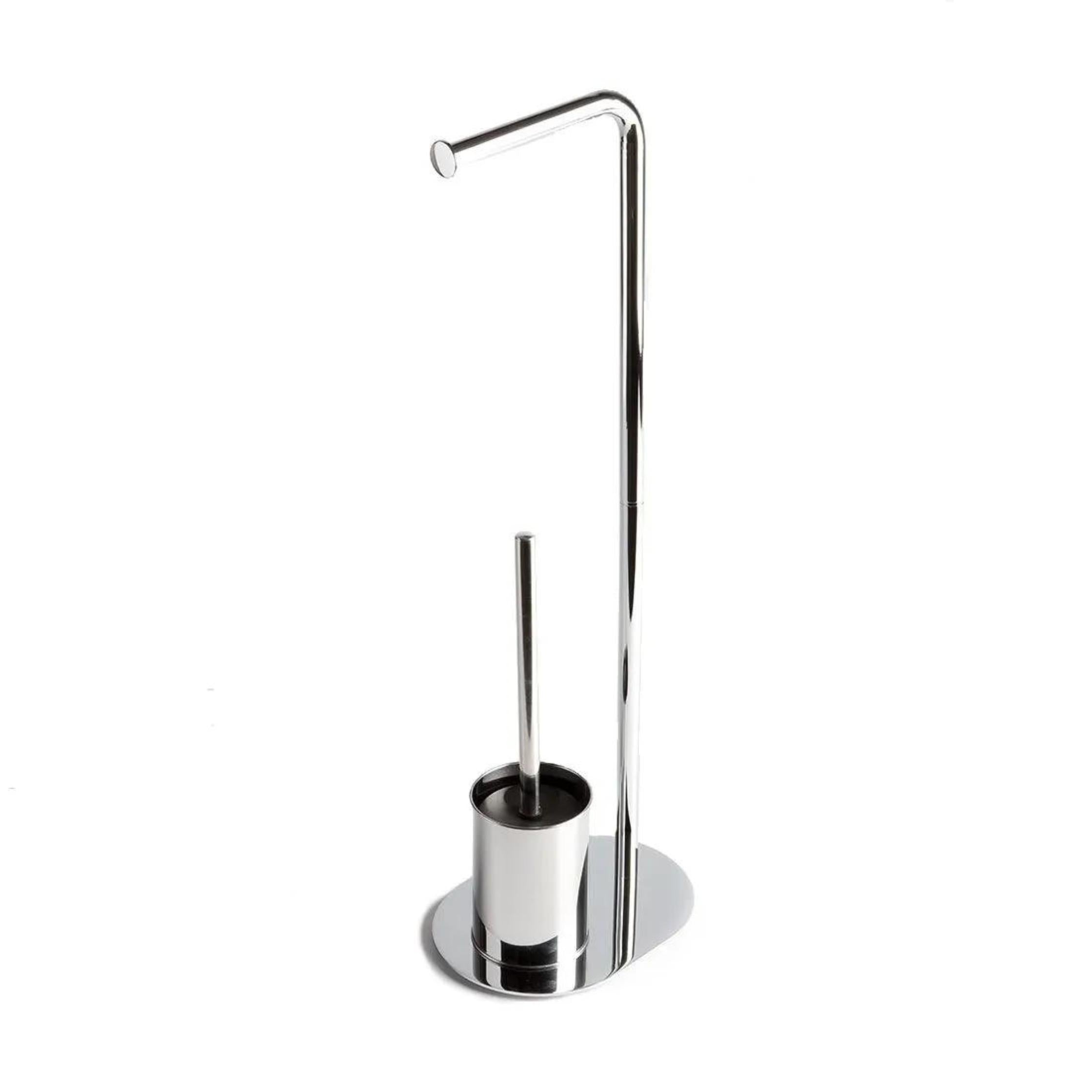 "Tobias" freestanding toilet roll holder with brush holder in chromed metal and oval base
