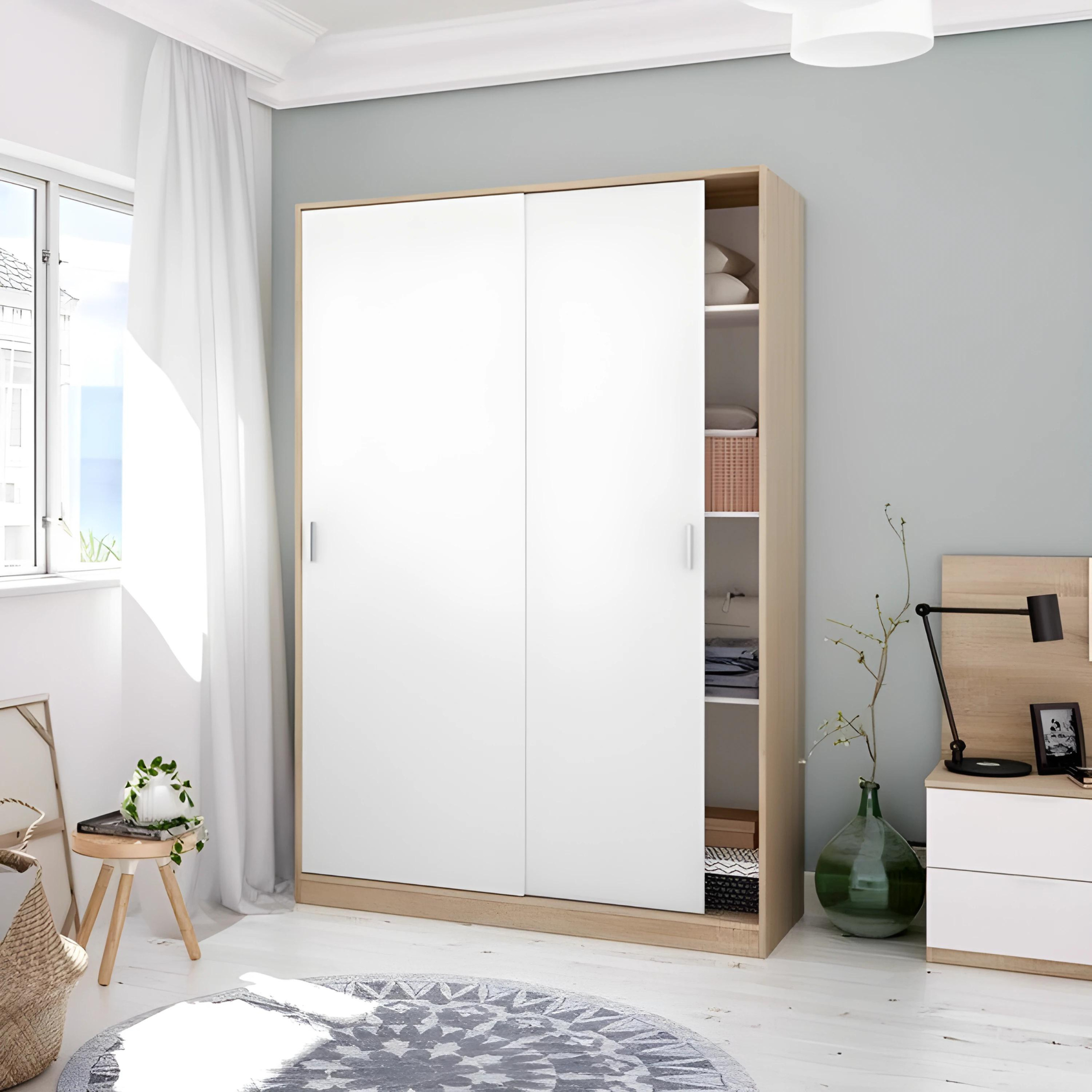 "Pexy" wooden wardrobe with sliding doors, clothes hangers and shelves, 120x50 cm, 200 cm high.