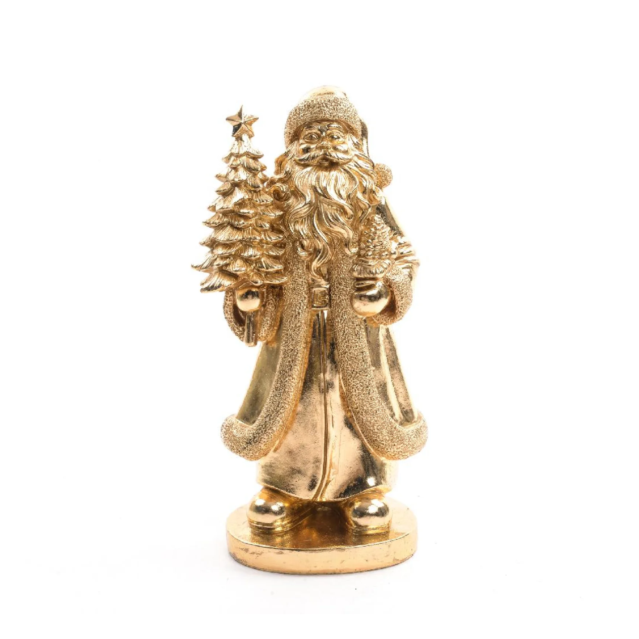 Santa Claus stand in gold-colored resin, Christmas decoration, 33 cm high