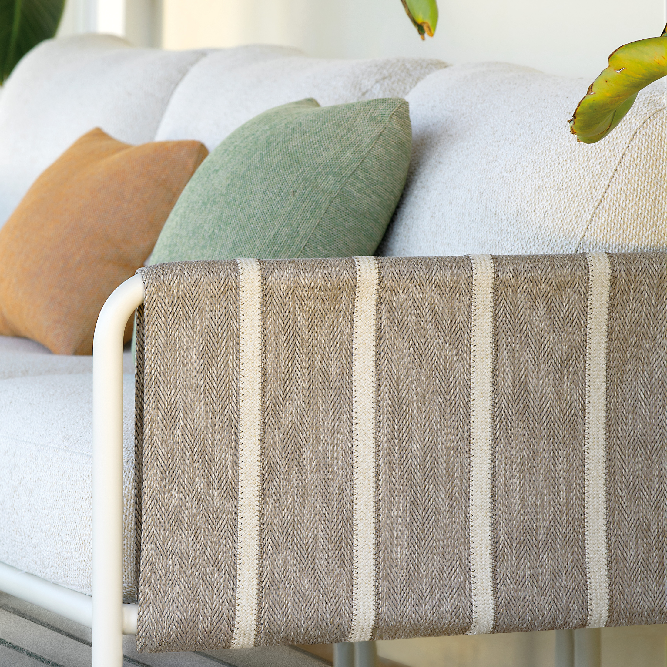 Hamptons metal corner sofa with cushions, 80x80 cm, 84 cm high