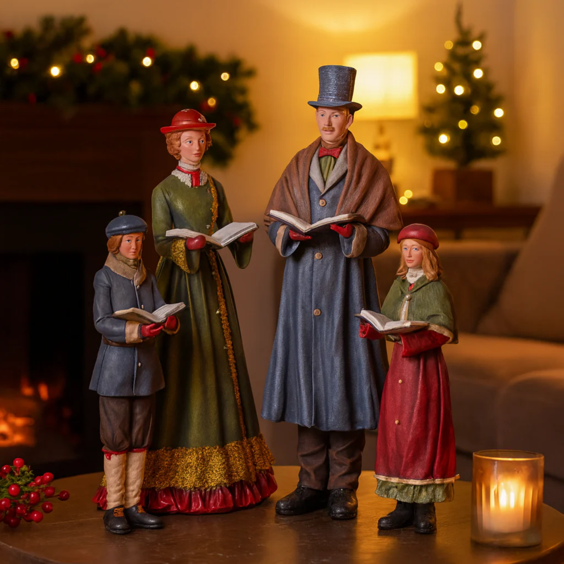 “Singers” family figurine, elegant Christmas decoration in polyresin, 40 cm high