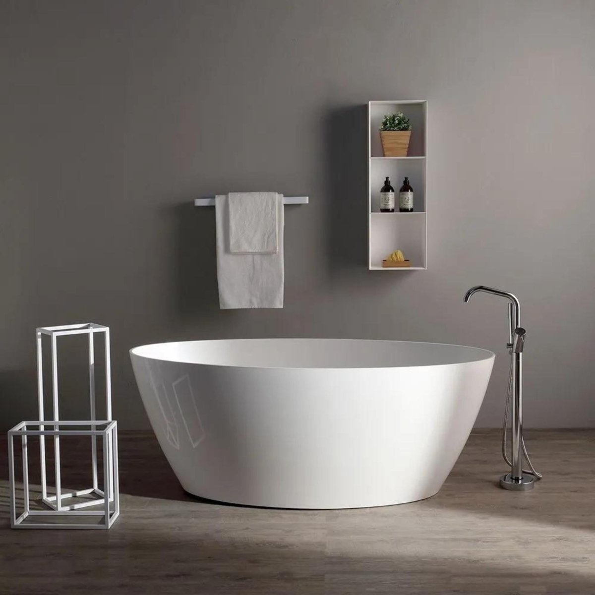 Vasca da bagno ovale moderna "Palma" in resina di marmo bianca cm cm 160,5x80,5 60h - MondoViro
