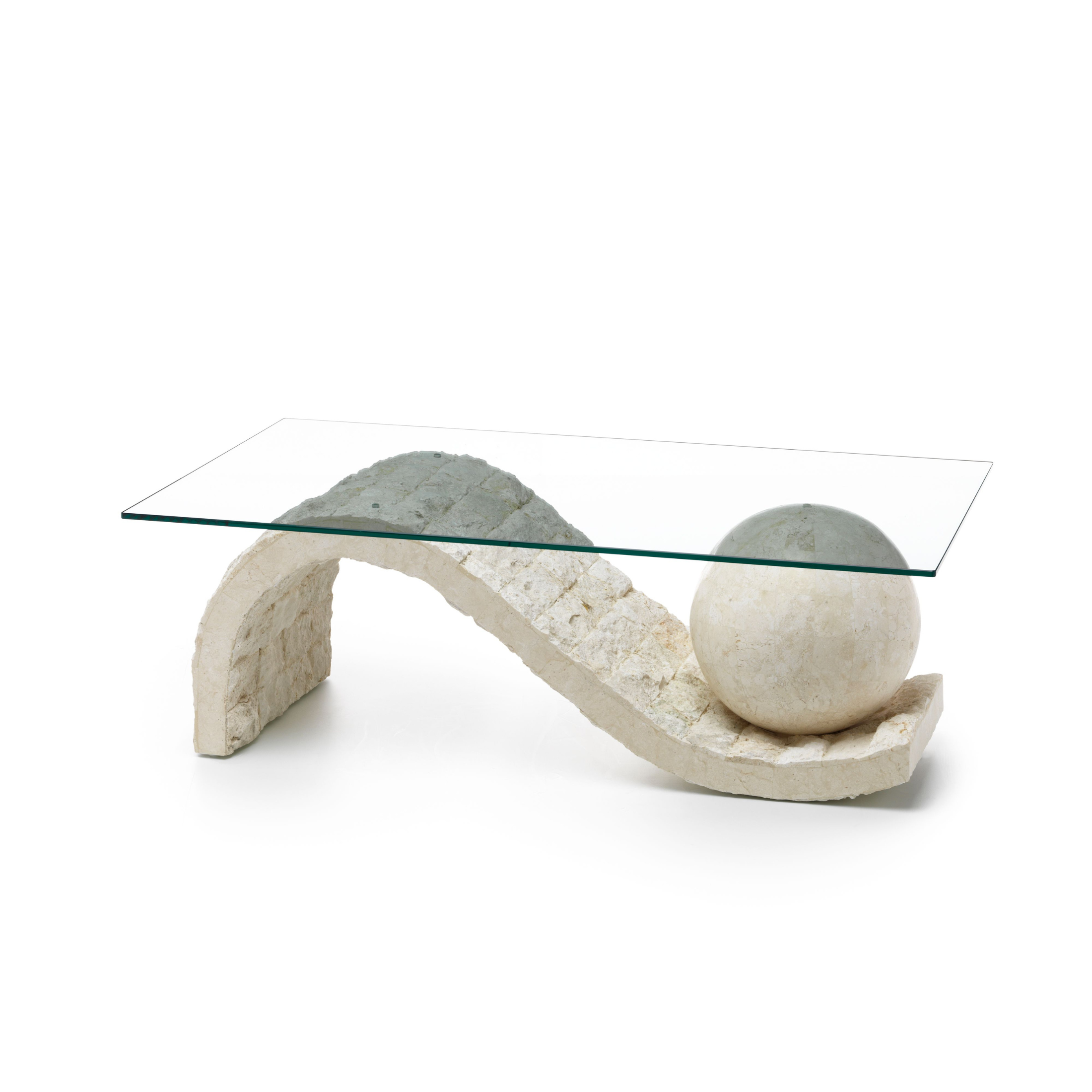"Mary" fossil stone coffee table with tempered glass top, 120x70 cm, 37 cm high